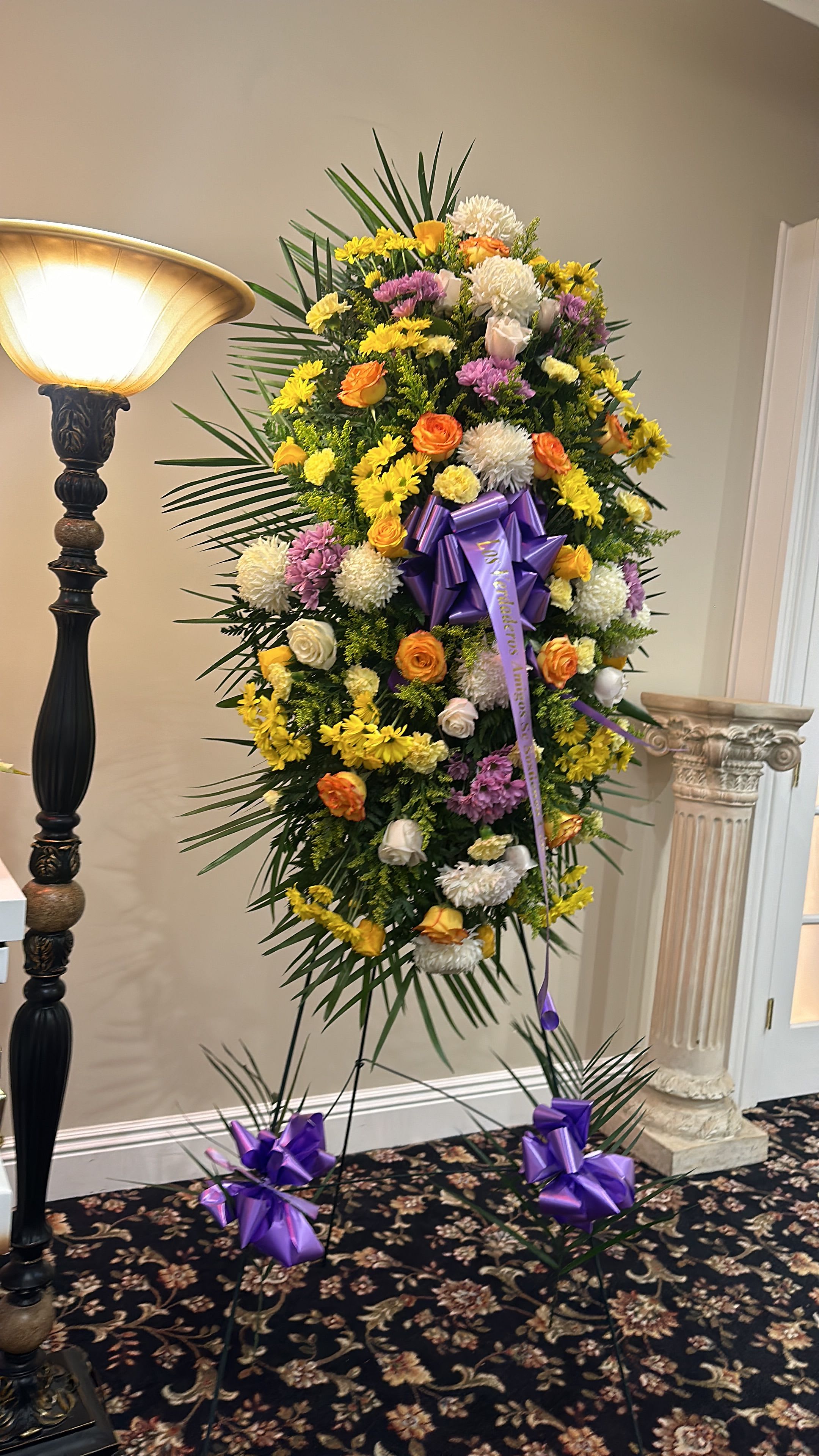 Mixed Funeral Arrangement w/Jumbo Ribbon - .