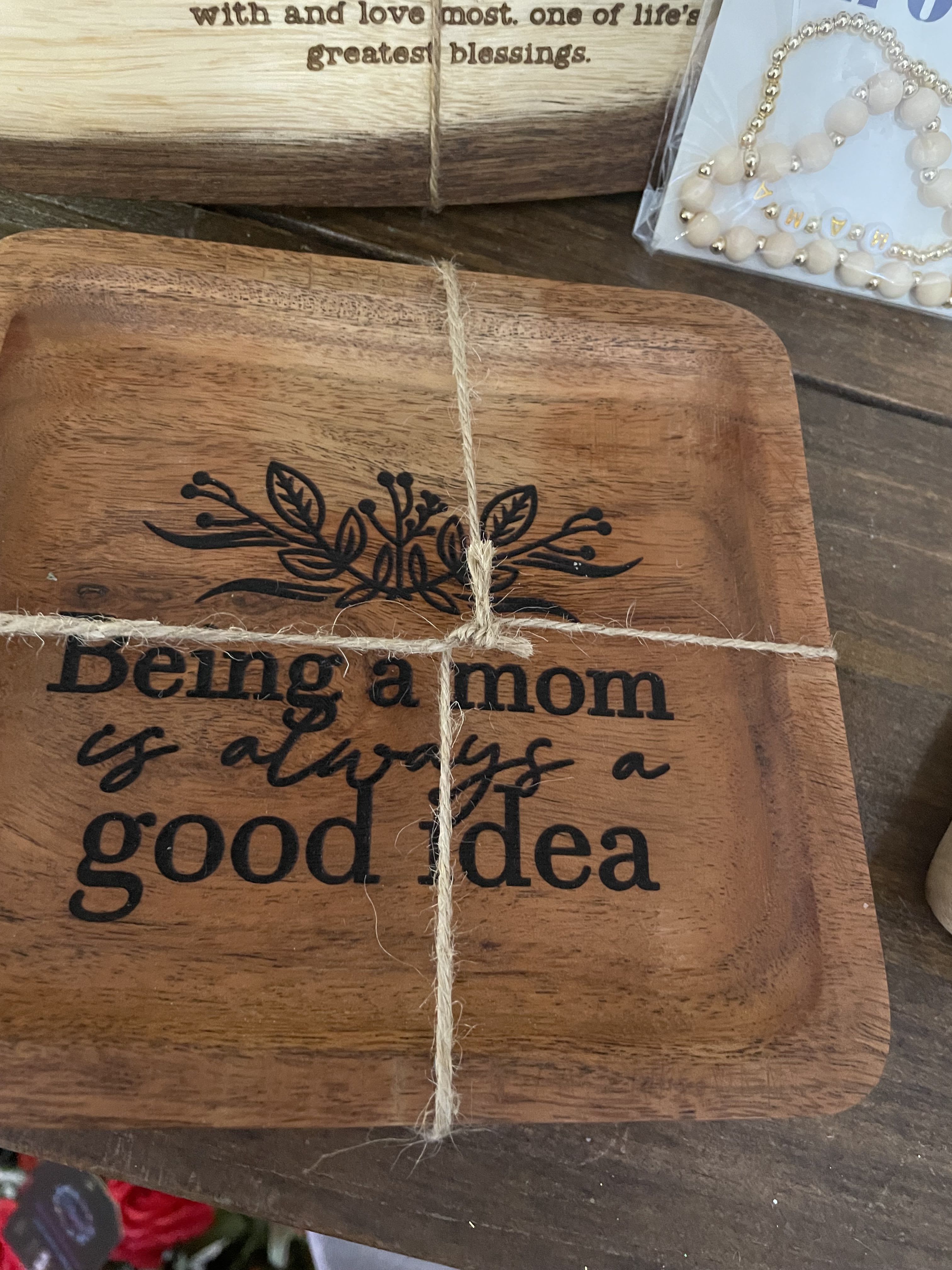 Being a Mom Wood Tray -  Small wood tray. Approx 5x5 . To My Mom sentiment