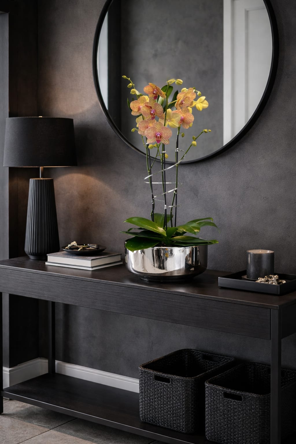 Romantic Orchid Miami - Same day Delivery Triple Peach Phalaenopsis Orchid With a Vase 12" x 5" to Miami, Coral Gables, Miami Beach, Bal Harbour, Sunny Isles Beach, Aventura, South Miami, Pinecrest, Doral, West Miami, Coconut Grove, key Biscayne, North Bay Village... 