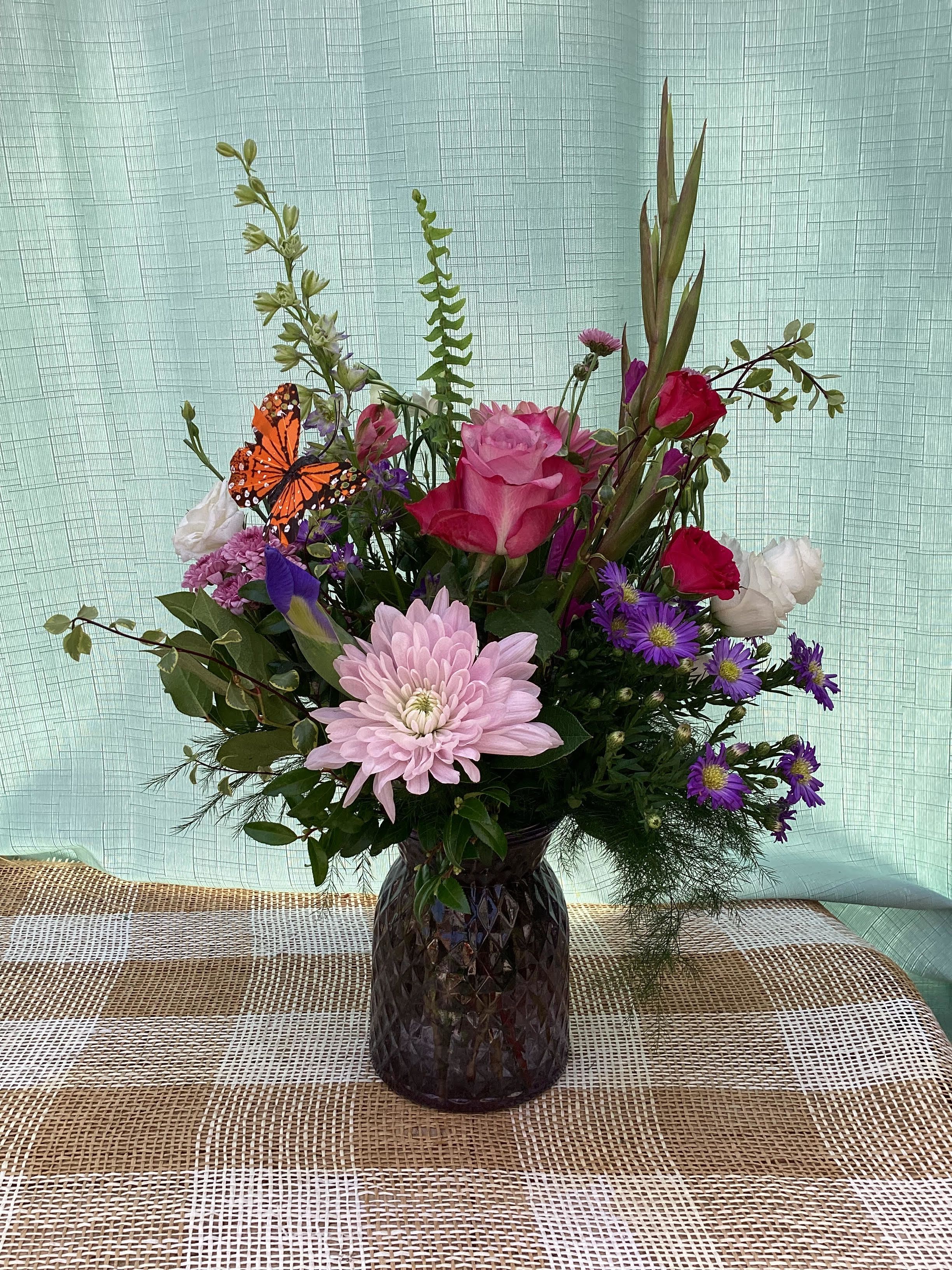 MONARCH MOTHER'S DAY  - A classic arrangement for Mother's Day with faux monarch butterfly pick to further decorate