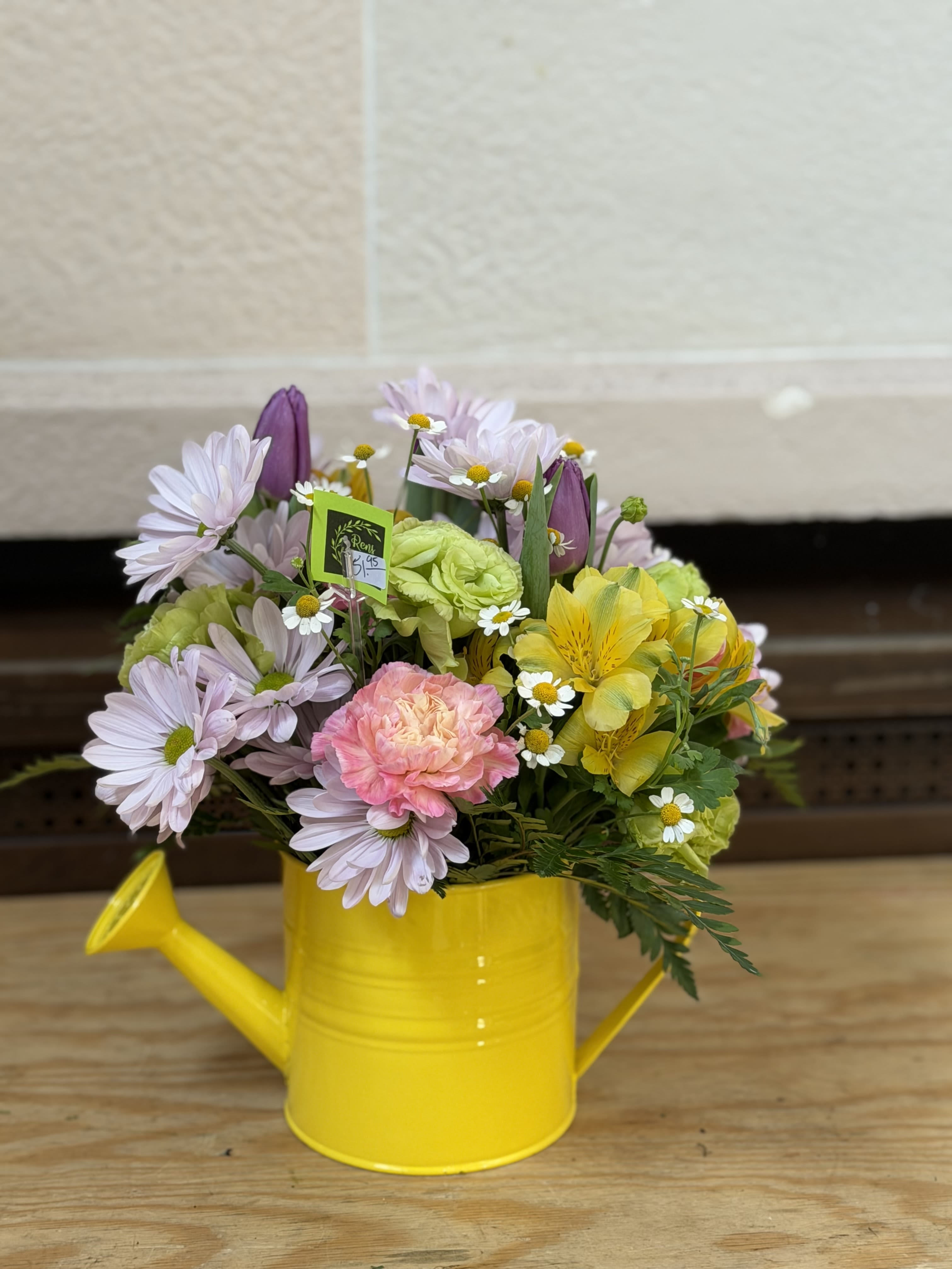 Mom's Garden Watering Can - Mother's Day Special - A 6" watering can filled with colorful blooms. 