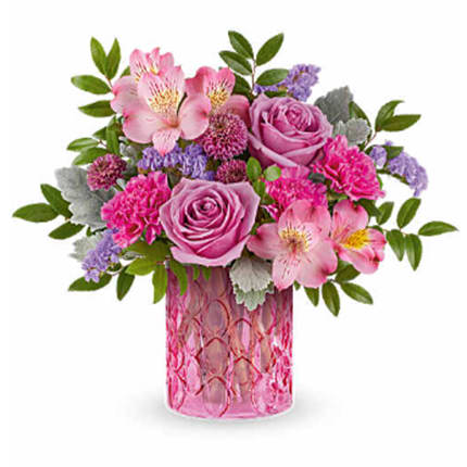 Pink Rhapsody Bouquet - Celebrate her in style with the Pink Rhapsody Bouquet, a vibrant mix of pink and lavender blooms beautifully arranged in the Pink Rhapsody Vase. This stunning Mother's Day gift adds bold color and lasting charm to any space.