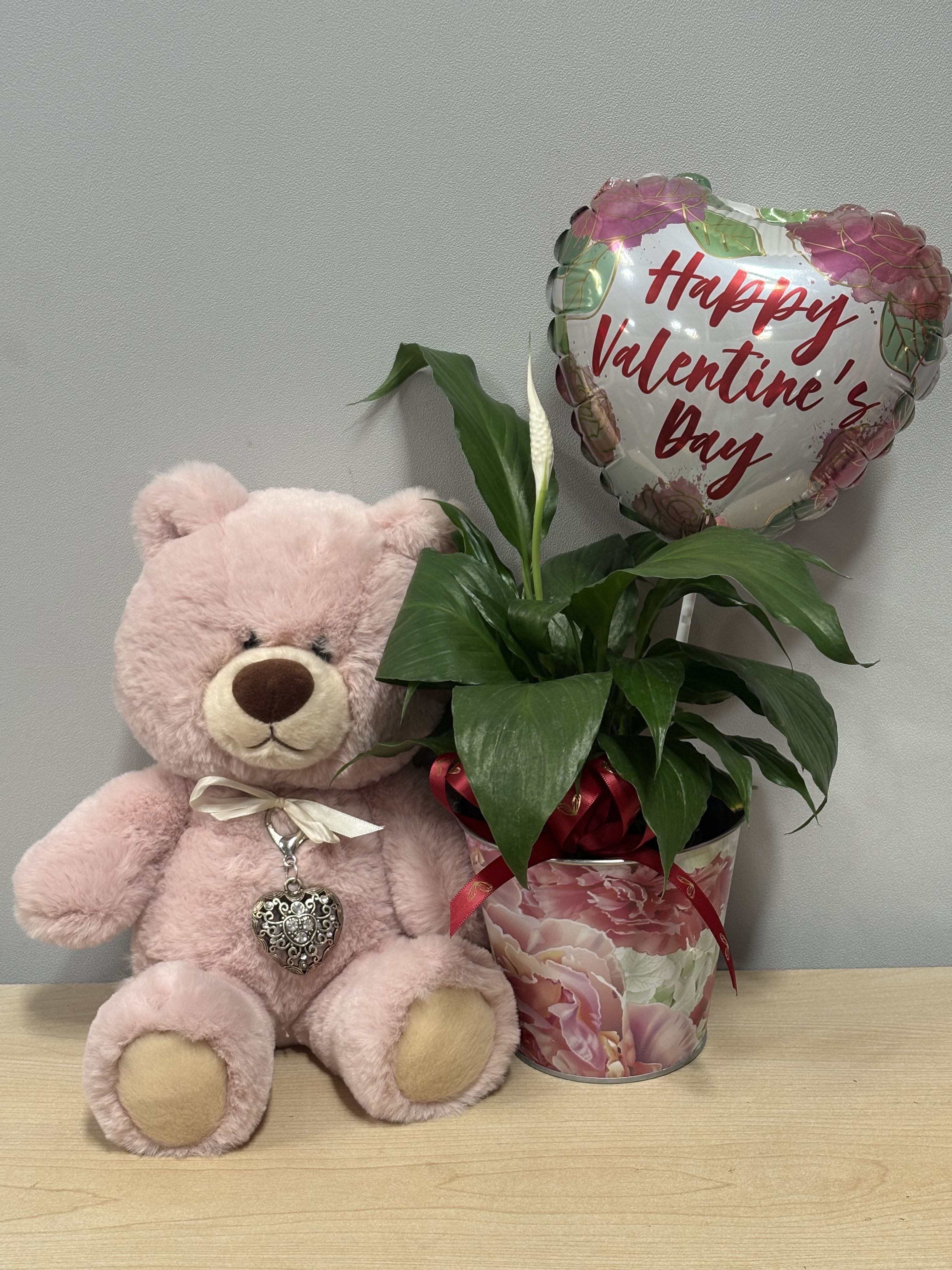 Valentine Plant &amp; Pink Bear - As shown 