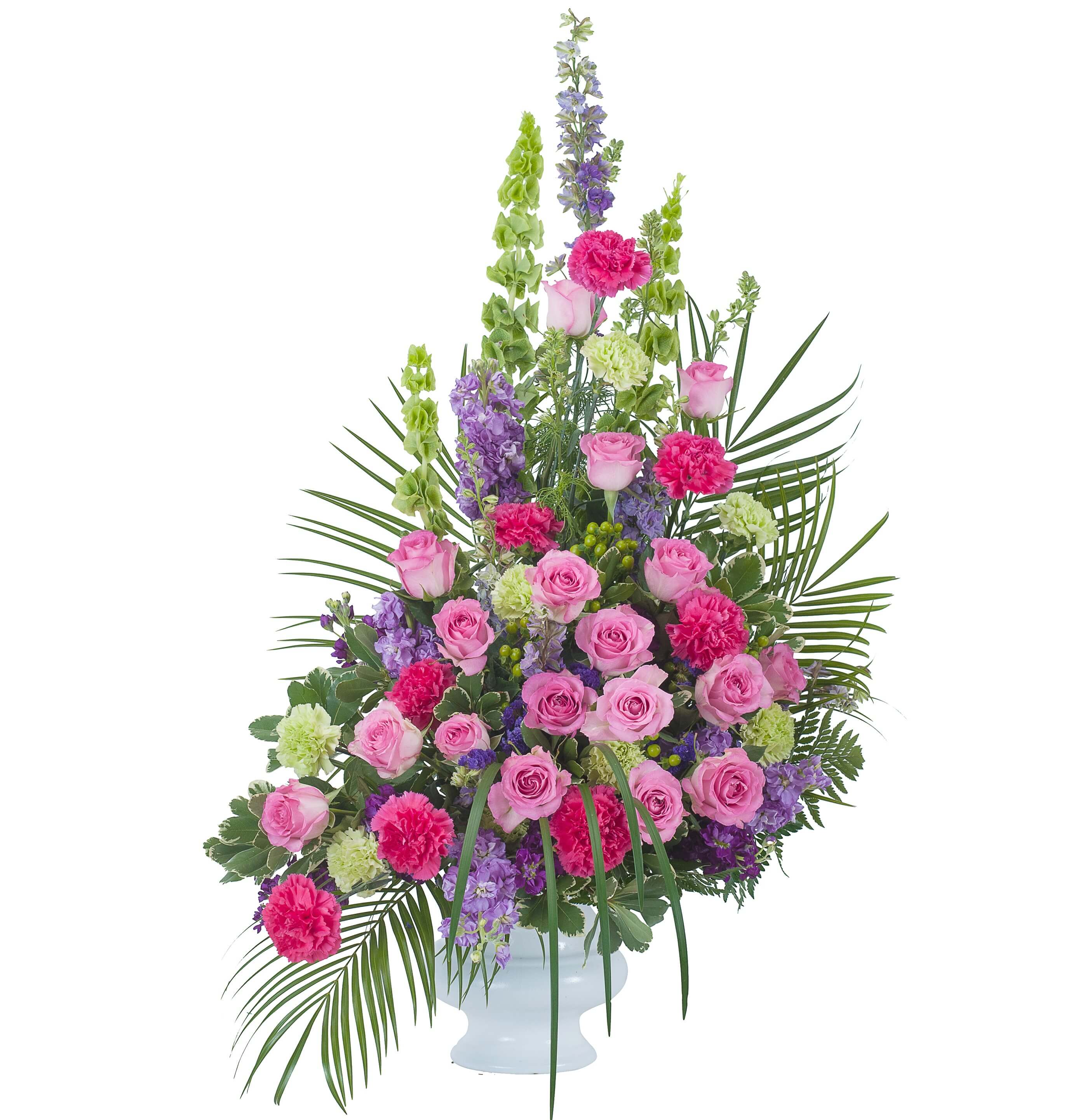 Forever Cherished Crescent Spray - This beautiful combination of pink and purple flowers will show that they will be forever cherished.