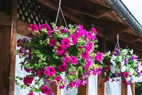 Blooming Hanging Plants - Overflowing cascades of pink and purple blooms make this hanging plant arrangement a joyful choice for Mother's Day or any moment you want to brighten a porch or patio. The mixed-color display reads as cheerful and summery, the kind of hanging basket that greets someone each day with a burst of color and soft fragrance.  