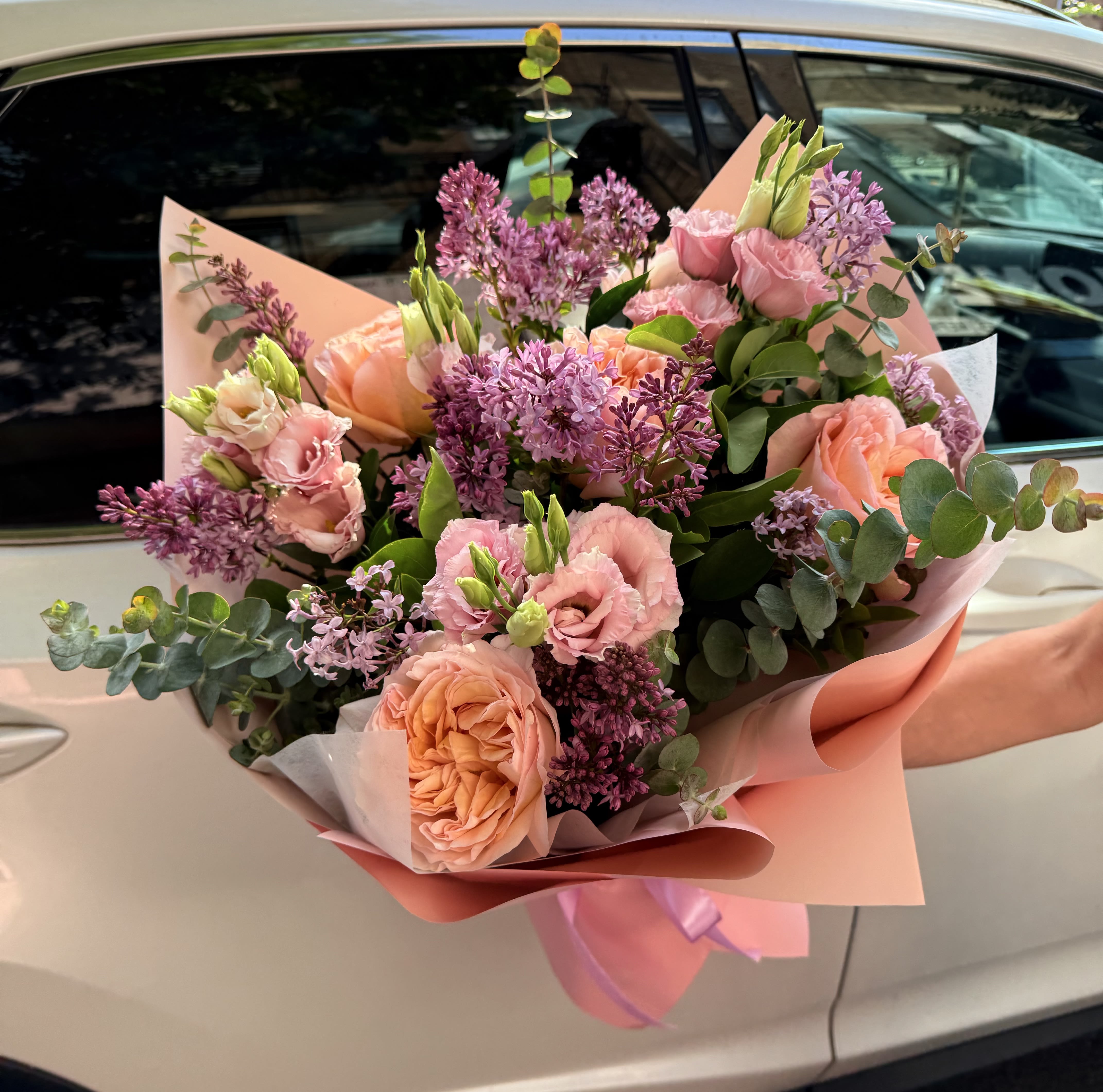 Peach &amp; Lilac Harmony.     The photo shows a standard size. - The photo shows a standard size.