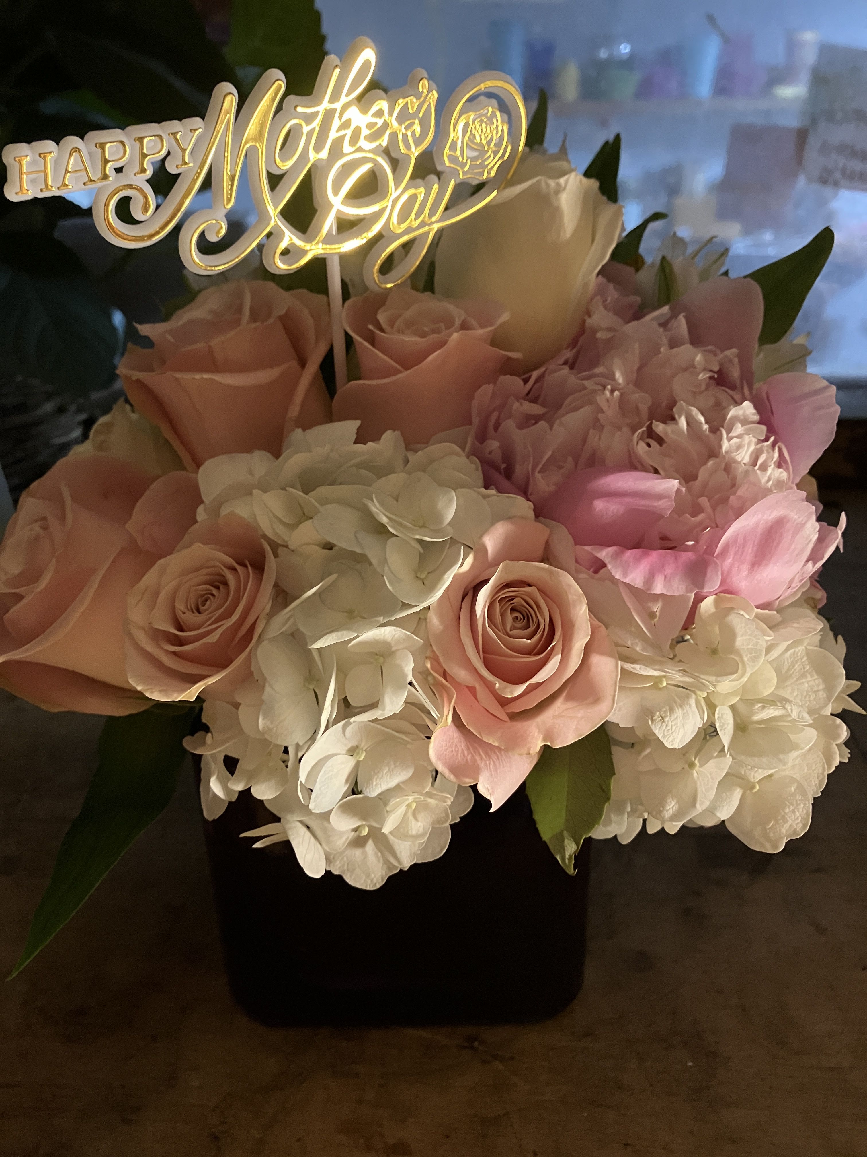 Mothers Day3 - Popular Cube arrangement with soft Whites and Pinks etc