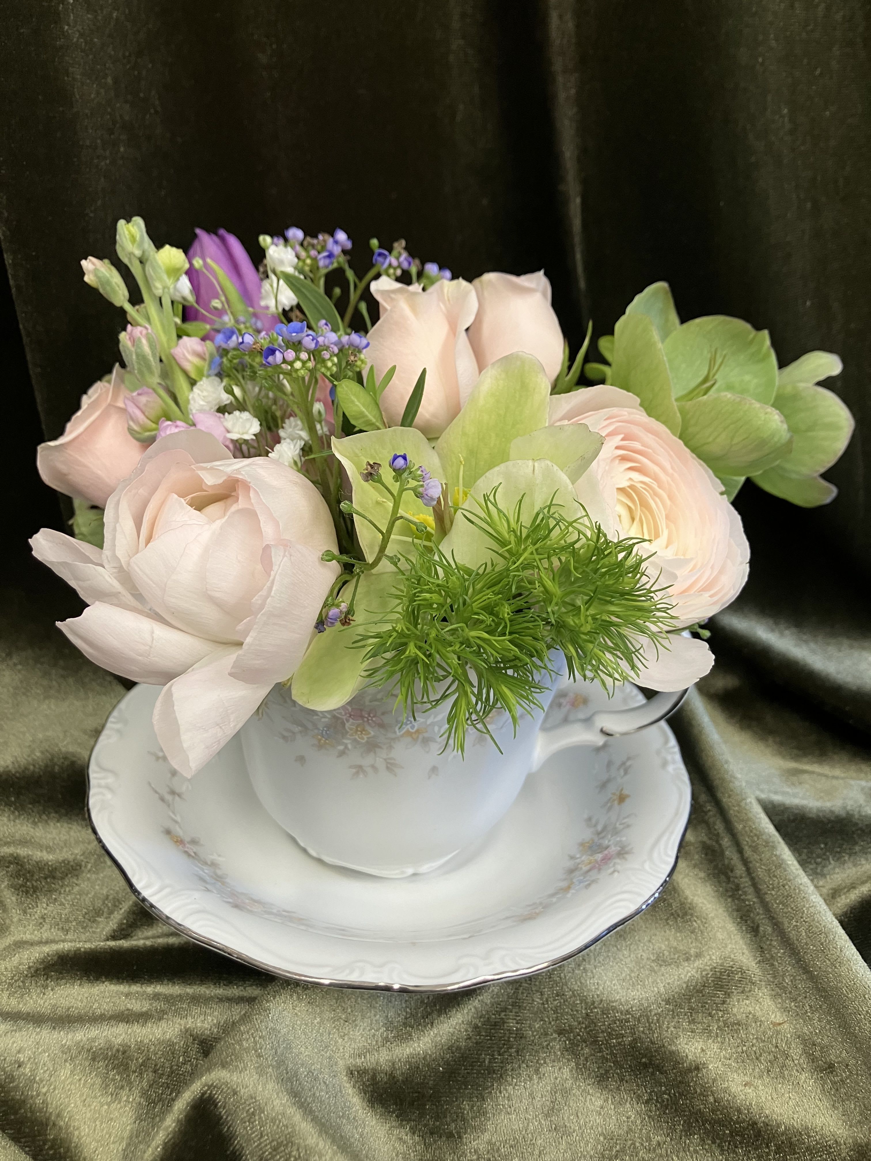 Pastel Tea Cup Arrangement  - Pretty tea cup with delicate pastel flowers, perfect for Mother’s Day!