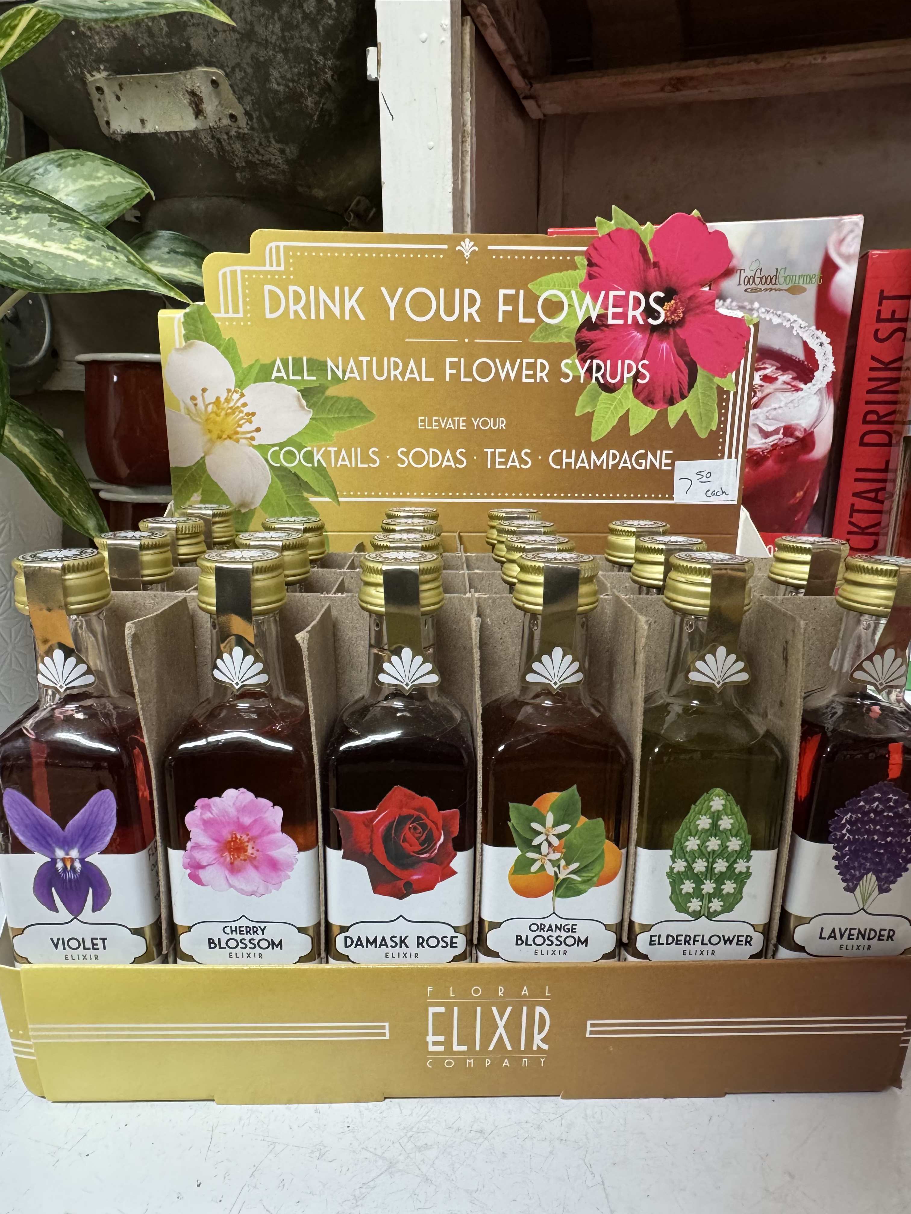 Drink Your Flowers All Natural Flower Syrups - All-Natural floral syrups in a variety of blooms- perfect for elevating cocktails, teas, sodas, and more with a beautiful botanical twist. Comes in Violet, Damask Rose, Cherry Blossom, Lavender, Orange Blossom, and Elderflower. 2 fl oz - 4 servings
