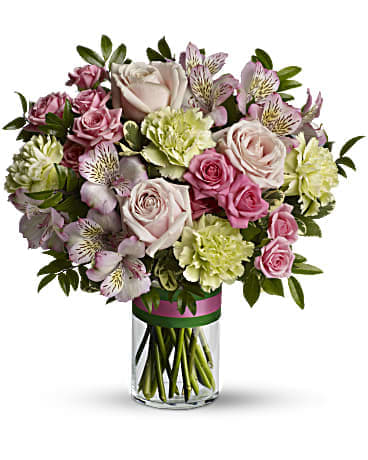 Wonderful You Bouquet - Celebrate a wonderful Mother with this fabulously fragrant and beautiful bouquet of roses and alstromeria! A stylish wrap of ribbon dresses up this classic glass vase for a gift they'll never forget. 