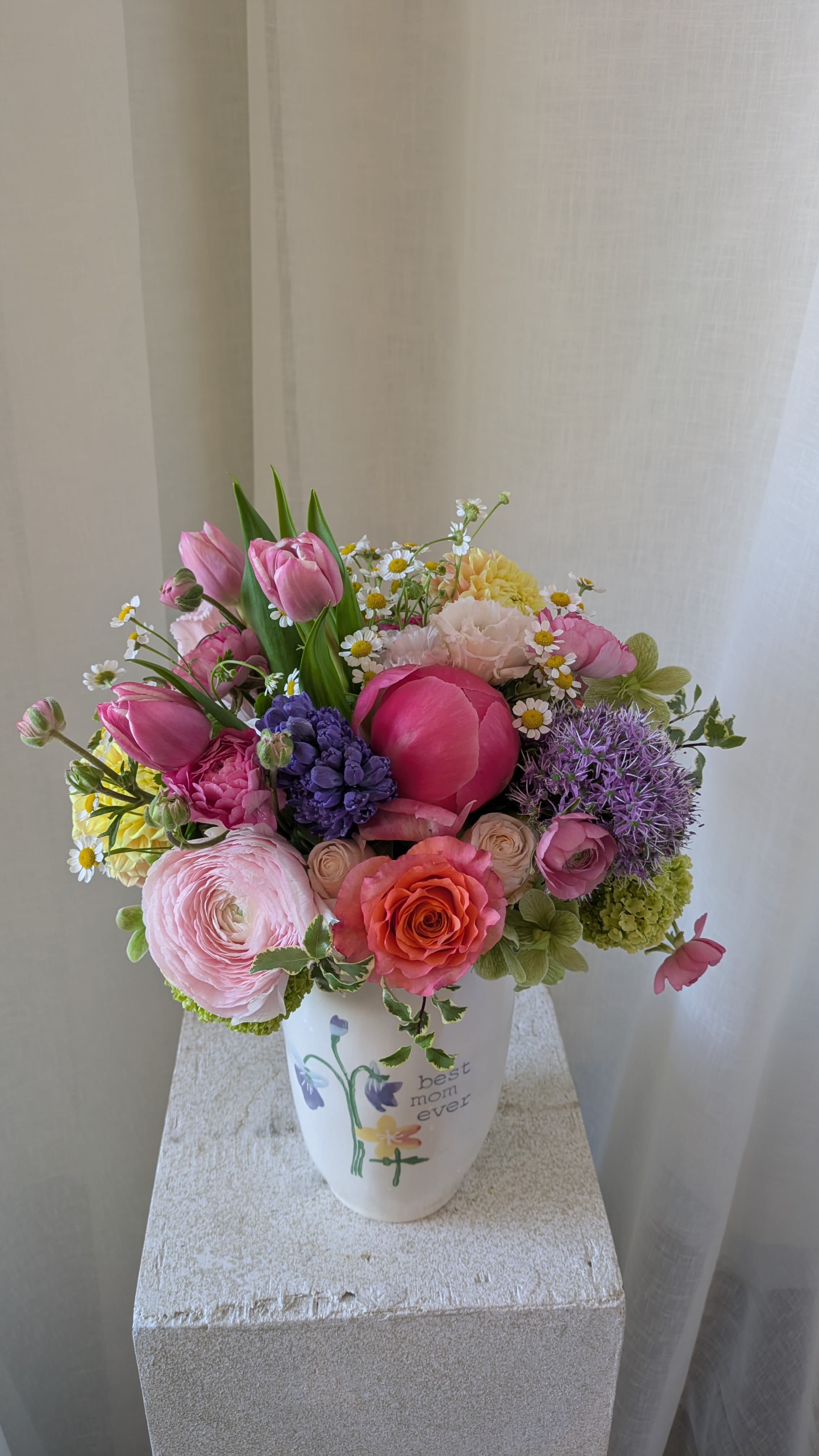 Best Mom Ever - For the mom that deserves all the things and more... This full arrangement includes all sorts of premium flowers and comes in a beautiful ceramic vase that reminds her how appreciated she is!