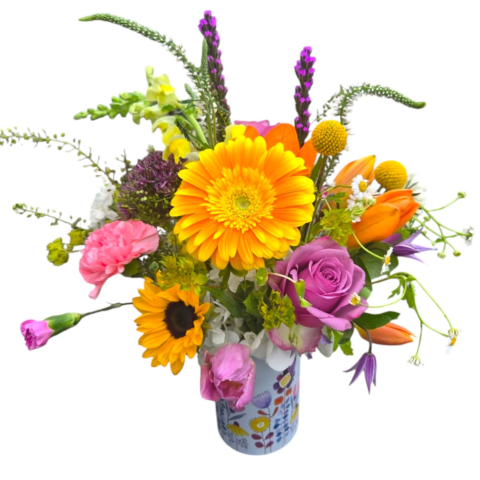 Mother's Day Golden Hour - Golden Hour greets the room with a bursting, garden-fresh mix of color - a cheerful flower arrangement perfect for a birthday, Mother's Day, or a bright "just because" surprise.