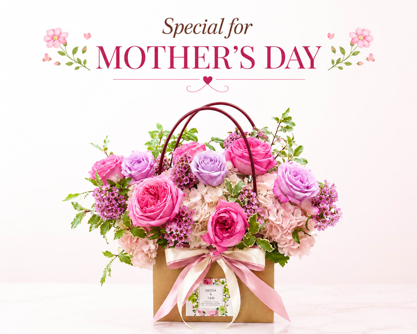 Special Mother’s Day - Celebrate Mother’s Day with Tamie’s Signature Flower Bag  Handcrafted with premium seasonal blooms in a romantic garden-style design. Flower varieties and colors may vary based on availability while keeping the same elegant look and feel.