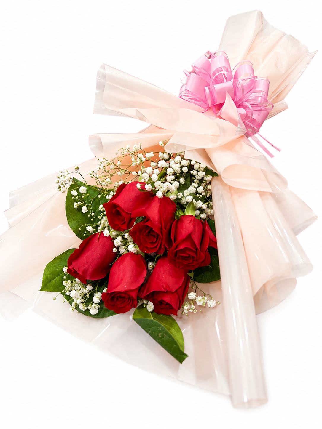 Half Dozen - Red Roses - 6 Red Roses Wrapped in Paper with a Bow