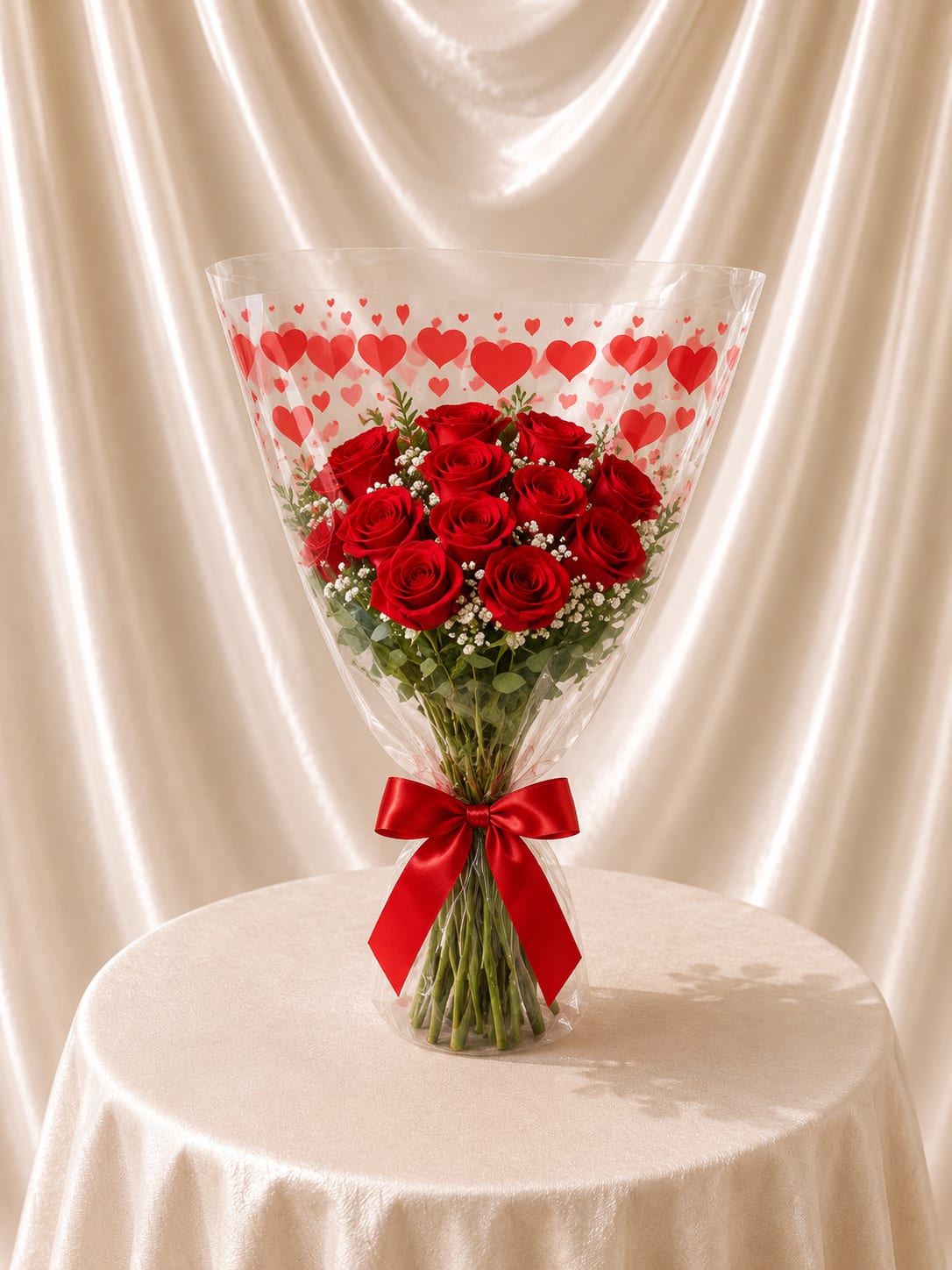Classic Red Rose Wrapped Bouquet™ - A classic bouquet of one dozen fresh red roses, hand-tied and beautifully wrapped with a red satin ribbon. Timeless, elegant, and effortlessly romantic, this bouquet is the perfect way to express love and create unforgettable moments.  Each bouquet is Designer’s Choice, thoughtfully created with fresh seasonal blooms. Rose size and tones may vary slightly based on availability while preserving the overall style, quality, and presentation.  Perfect for Valentine’s Day, anniversaries, romantic gestures, saying “I love you,” or celebrating life’s most meaningful moments.  Same day flower delivery available in Southwest Florida, including Naples, Bonita Springs, and Fort Myers Beach.