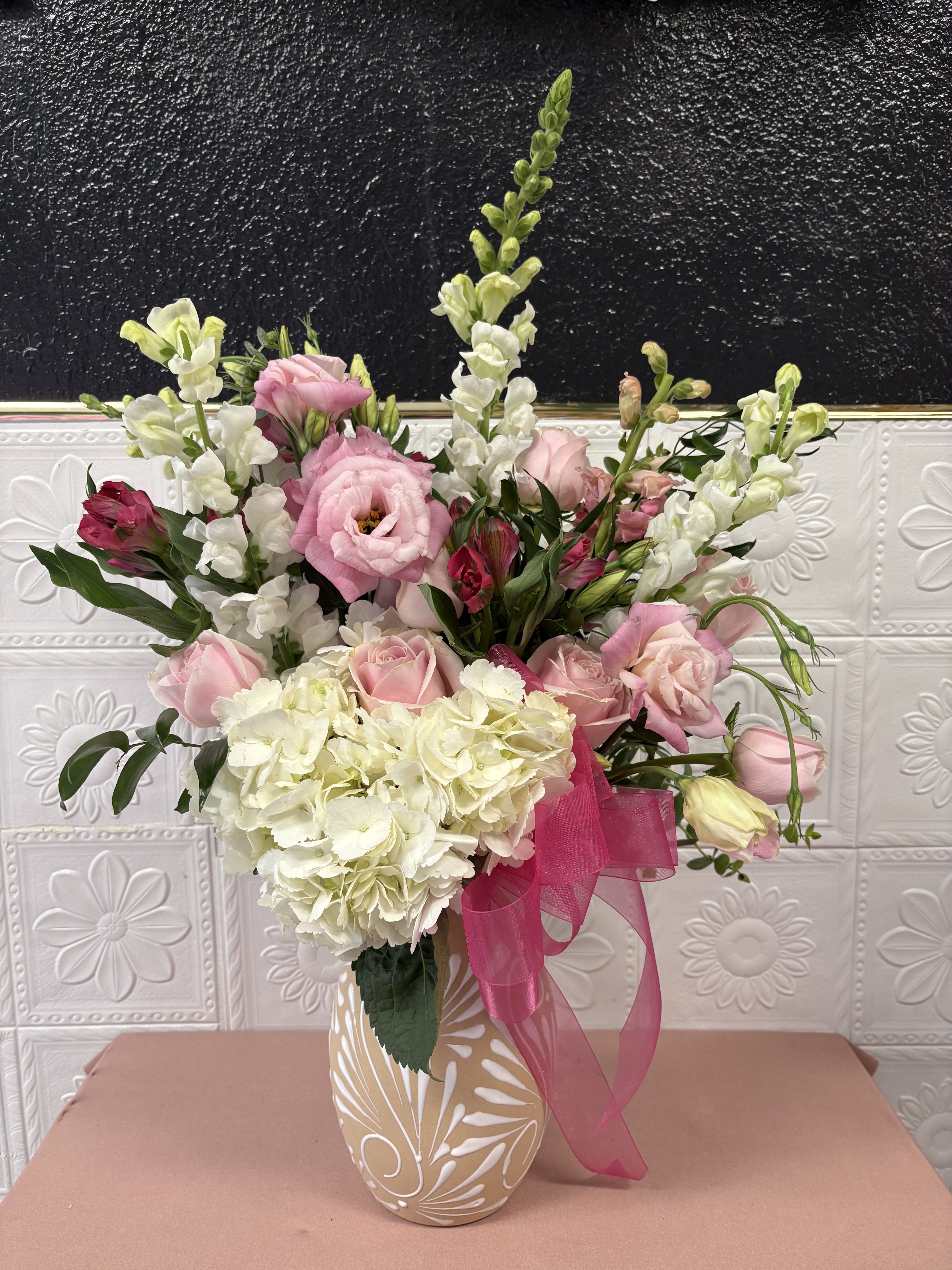 Talavera Vase  - Modern vase with pink and white flowers