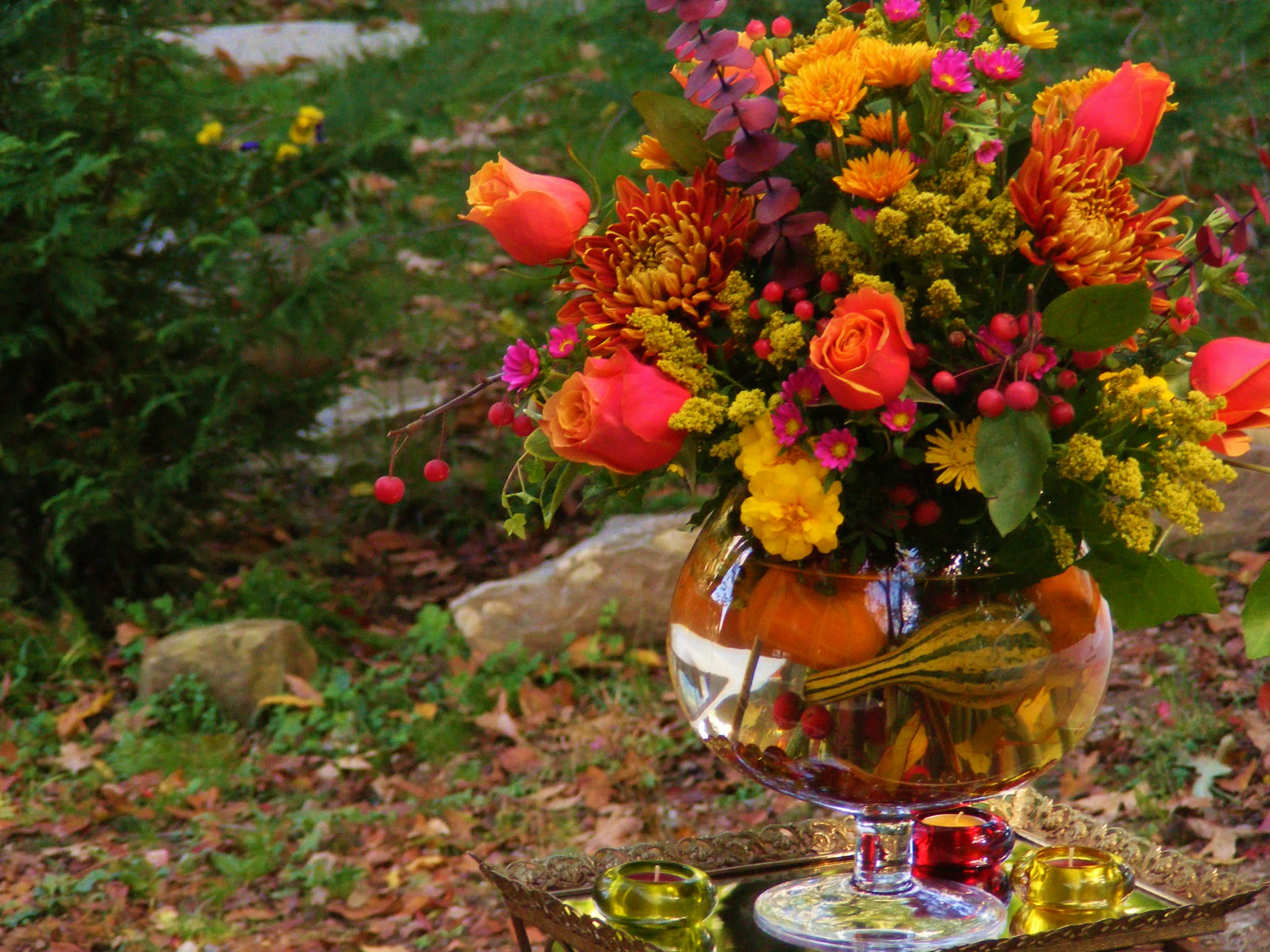 Stunning Fall Florals! - Large Arrangement with Floating Gourds! Beauty for Autumn with a Twist!