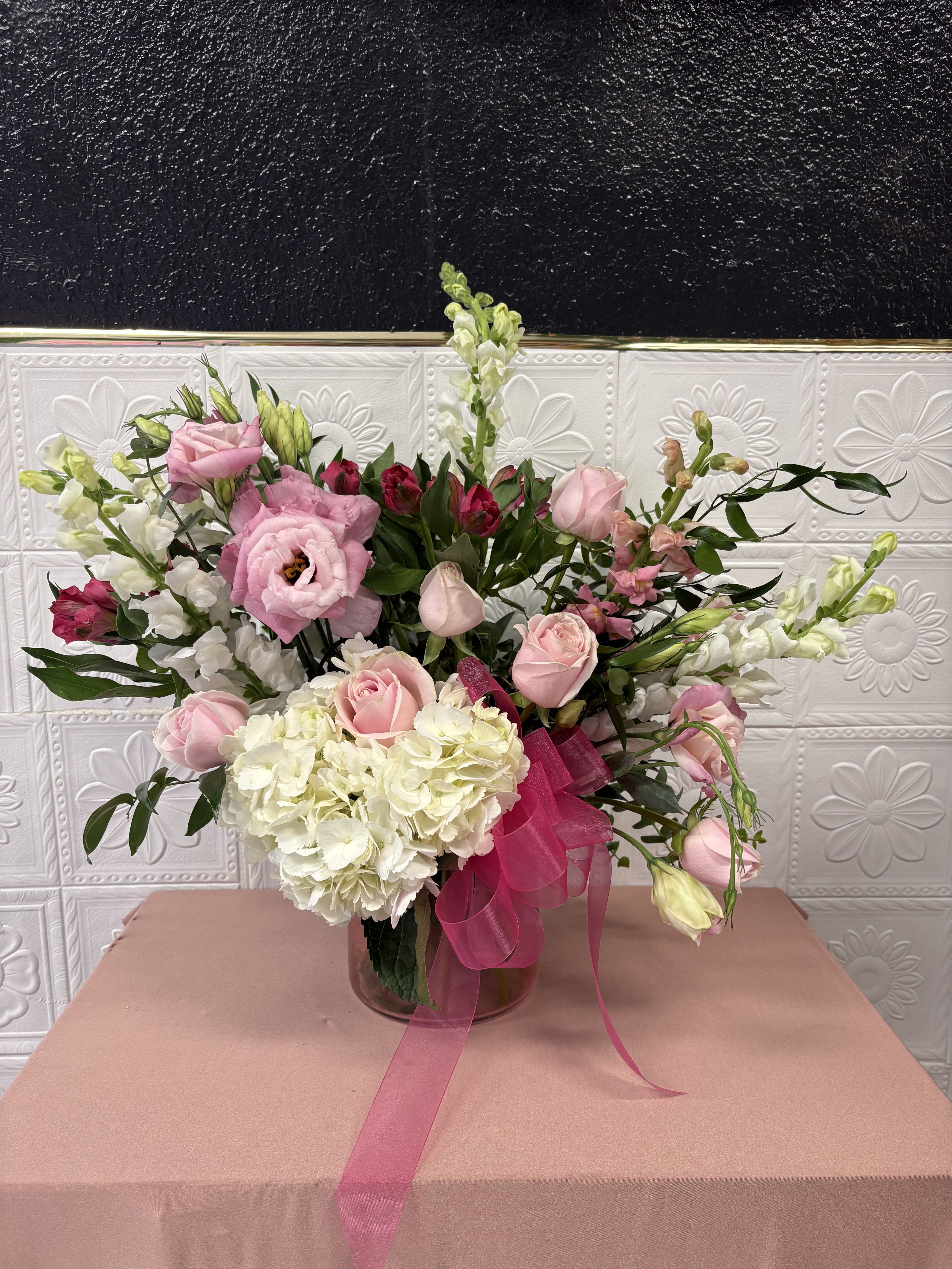 In love with pinks  - Shades of pinks in pink cinched vase
