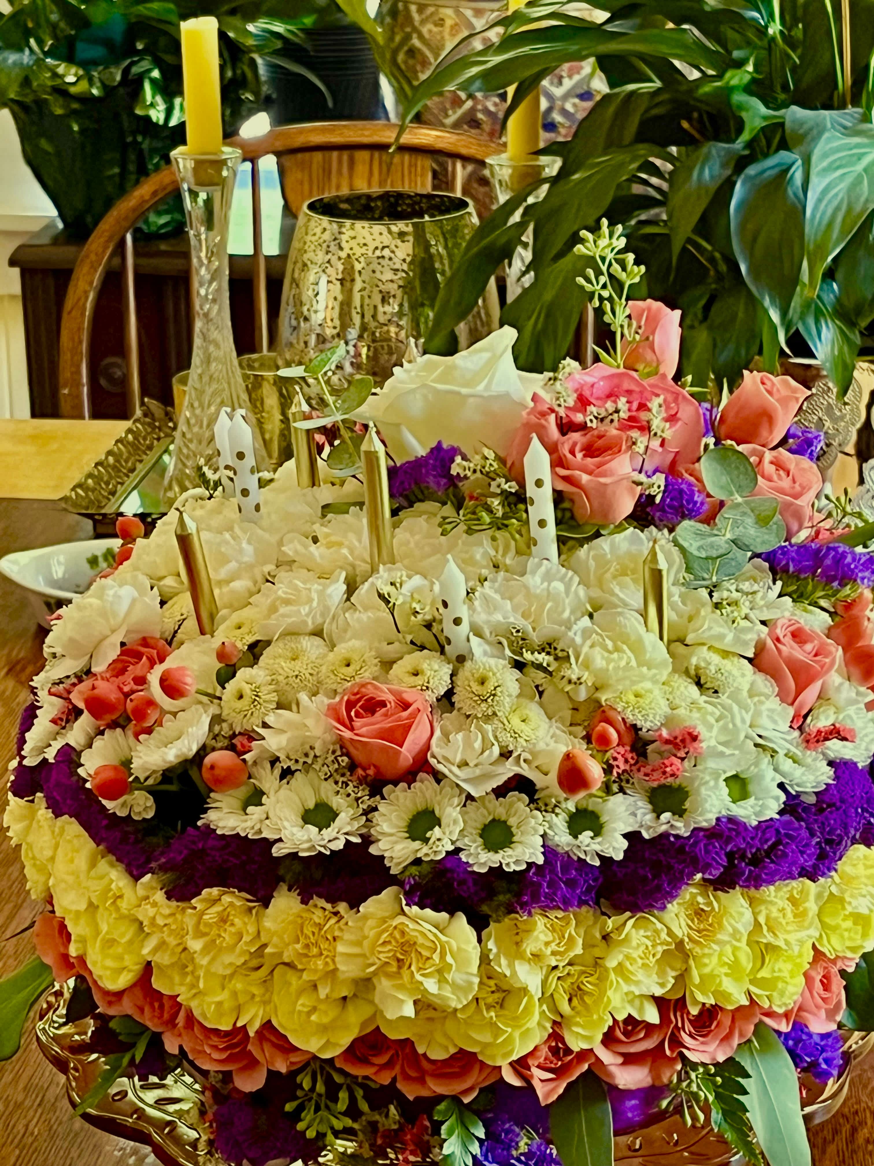 BIRTHDAY CAKE! - A fun way to celebrate! Gorgeous Floral Cake on Pedestal! *Special Note, please order in advance- may not be available for same day delivery