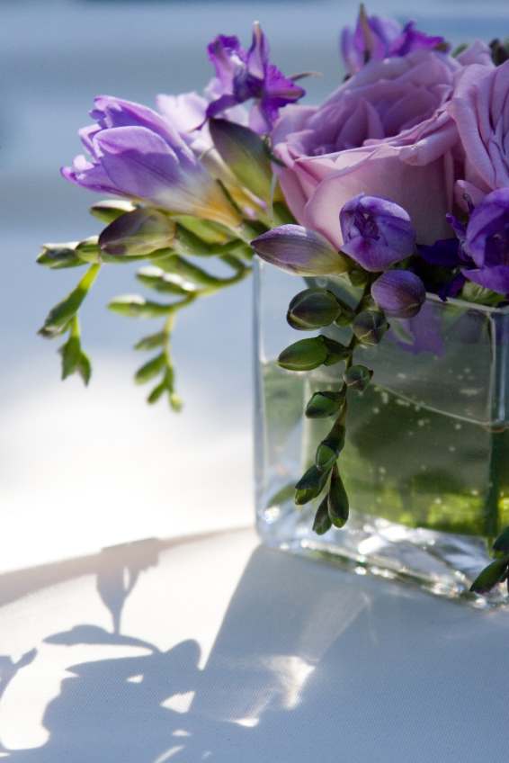 Lavender Delight! - Glass cube filled with a beautiful variety lavender &amp; purple flowers!