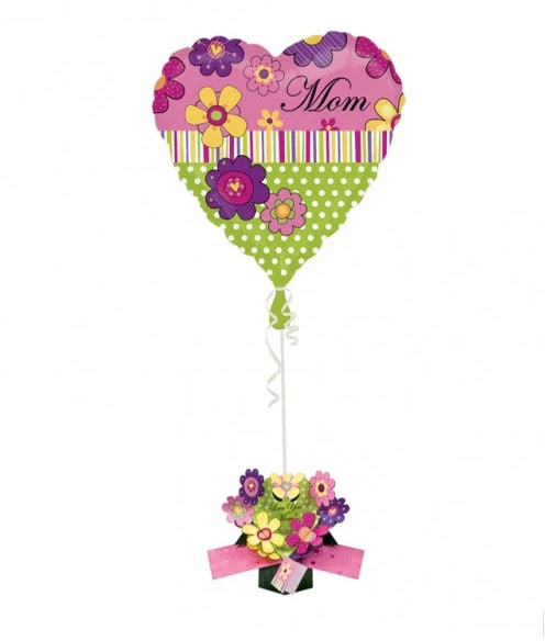 Mom Mylar  - 18in helium filled mylar balloon with cute cardboard flower weight attached to balloon *if you're ordering multiple balloons individually (not in an already advertised set or tied to a flower arrangement/stuffed animal) you will need to purchase a balloon weight otherwise the balloons will need to be picked up