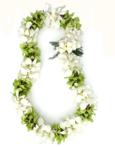 Graduation Double Lei (Green &amp; White) - Celebrate life’s milestones with our beautiful handcrafted Hawaiian-style leis , a timeless symbol of love, honor, and good luck. Perfect for graduations, weddings, and special occasions. Typically available in classic purple or blue. For custom colors, please call ahead. Kindly allow 24–48 hours for delivery.