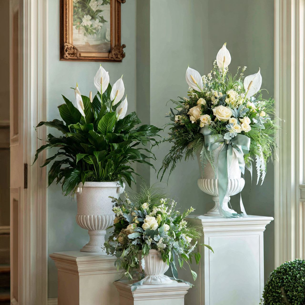 Peace Lily plant -  Pet Friendly? No . Peace Lilies contain insoluble calcium oxalates which are toxic to both cats and dogs.  Keep out of reach; avoid homes with curious cats or puppies who might chew on the leaves.   Human Allergy Note : While not a high-pollen producer like a daisy, the Peace Lily does produce some pollen on its spadix (the center spike). If you are very sensitive, you can wipe the spadix with a damp cloth or keep the plant in a well-ventilated area.   Care &amp; Longevity : Peace Lilies prefer indirect light and consistently moist soil. Check the soil weekly; if the leaves begin to droop slightly, it is signaling that it needs a drink. Wipe the large leaves with a damp cloth to remove dust, and remove any fading blooms at the base of the stem to encourage new growth.   Best Occasions &amp; Situations : - Get well — symbol of hope and tranquility - Office or desk — thrives in medium to low light - Housewarming — easy-care living gift - Sympathy — traditional peace and renewal symbolism - New baby — soft, non-flashy presence - Congrats — milestone moments - Birthday — long-lasting alternative to cut flowers - Anniversary — serene sentiment   Why Customers Love It : - Long-lasting gift — grows for months to years with basic care - Air-purifying reputation from NASA clean air study - Low to medium light tolerant — fits offices and apartments - Calm, elegant look — white blooms + glossy leaves - Versatile for sympathy, get well, or housewarming