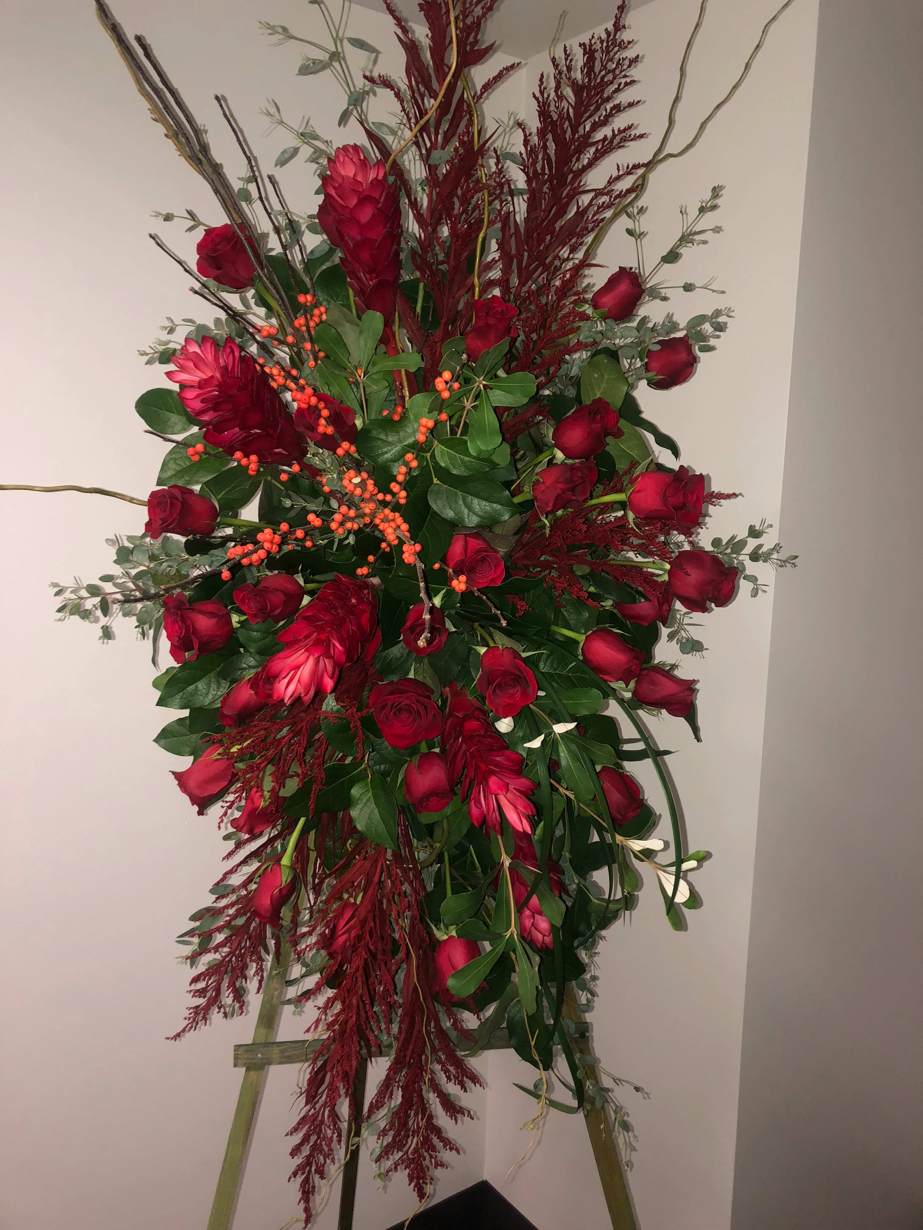 From The Heart Spray - A very elegant and modern spray of all red flowers including many red roses,red hawaiian gingers and interesting tropical touches of greenery and berries,will surely make this standing spray stand out .      Oakland Sympathy and Funeral Flower Delivery    ---------------|||---------------|||---------------|||--------------- Alameda Funeral &amp; Cremation Services, Fowler -Anderson, Glided Wing Ash Scattering By Airplane, Trident Society, Bay Area Burial Group, Chapel of The Chimes-Funeral Home-Columbarium, Clarence N Cooper Mortuary, Cooper Chapel, Holy Angels Funeral &amp; Cremation Services, Home of Peace Cemetery, Trident Society, Craciun Lindsey A, Valley Mortuary Svc, Evergreen Cemetery Mausoleum &amp; Crematory, Neptune Society Of Central California, Whitted-Atkins Funeral Home, Jackson Funeral Home Succeeded By McNary Morgan Greene &amp; Jackson, Apollo Crematorium, More Foundation, Sentinel Cremation Dba Ap, East Bay Funeral Services, East Bay Funeral Svc, Fouche's Hudson Funeral Home, Greene Shawna, McNary-Morgan-Greene &amp; Jackson Mortuary, Home Of Peace Cemetery, Chapel of Memories Columbarium, Chapel of the Chimes - Oakland, John M Altmeyer Gen Cont, Lifemark, Mountain View Cemetery, Northstar Memorial Group, Skylawn Memorial Park, Smart Cremation, St Mary's Cemetery, California Cremation Society, East Bay Funeral Services, National Cemetery Admin, Reed Kertesz Geoffrey C, Sunset Mausoleum Columbarium, Eternal Memory Video Svc, Friends-Myers Cemetery Incrpr, Garnand Brien, Bayview Chapel, Evc Co