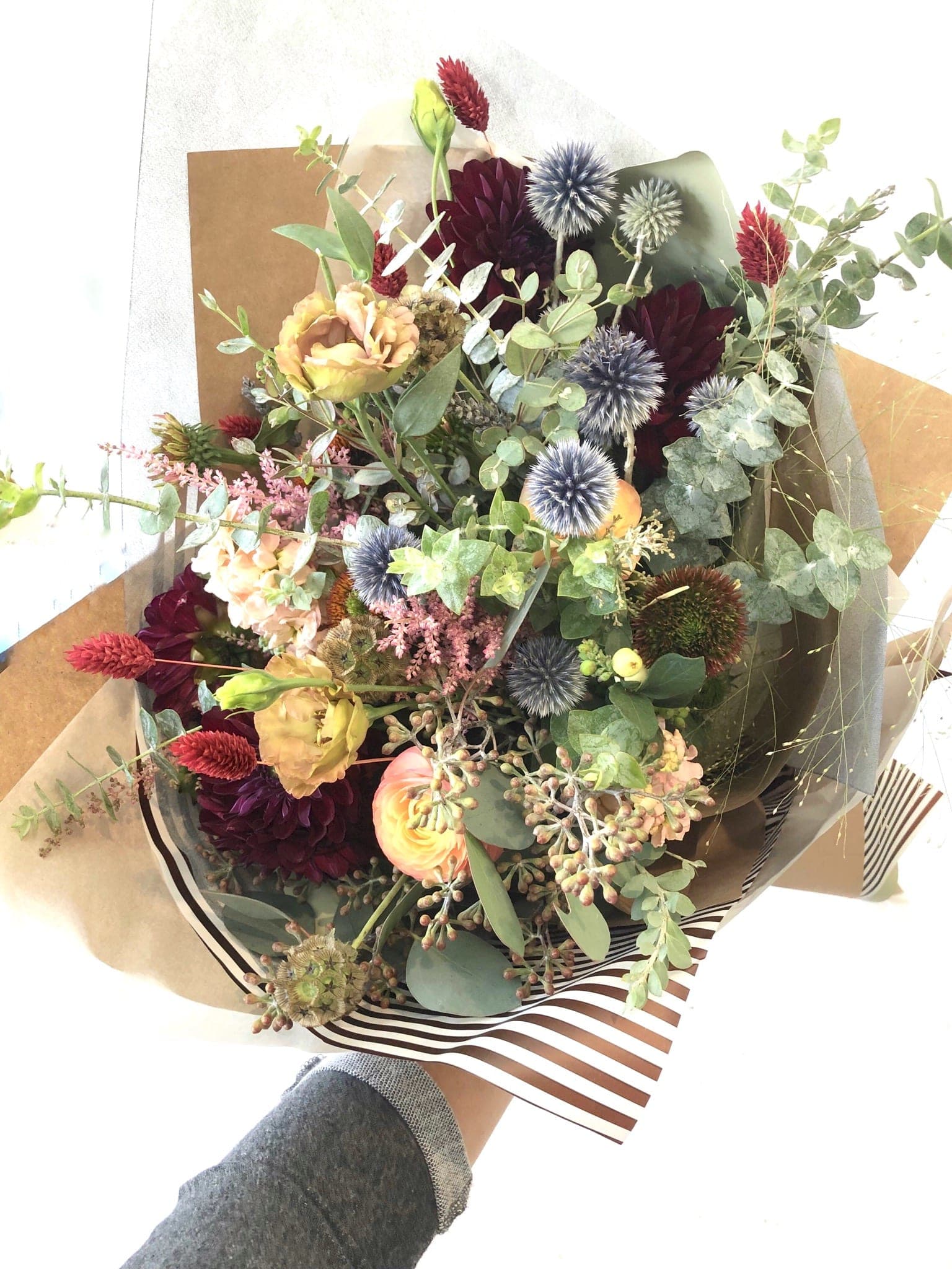 Seasonal Wild Blooms Wrapped Bouquet - Lovely mix of mix of seasonal dried and fresh wild blooms, colors and flowers may vary and you’ll still received a gorgeous arrangement.