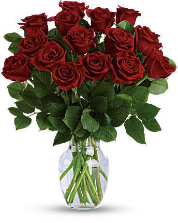 18 Red Roses - Express your feelings of love, care and devotion with a beautiful presentation of 18 red roses, florist-arranged in a clear glass vase. This is a simple yet expressive gift, with no additional adornments. Send this gift and leave no doubt that they are loved.