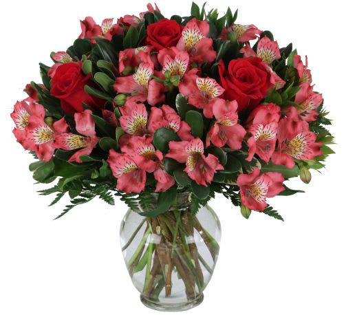 Valentine's Wish - Send loving wishes with this lovely vase arrangement of Red Roses and Pink Alstroemeria. ​Something special for that special someone!