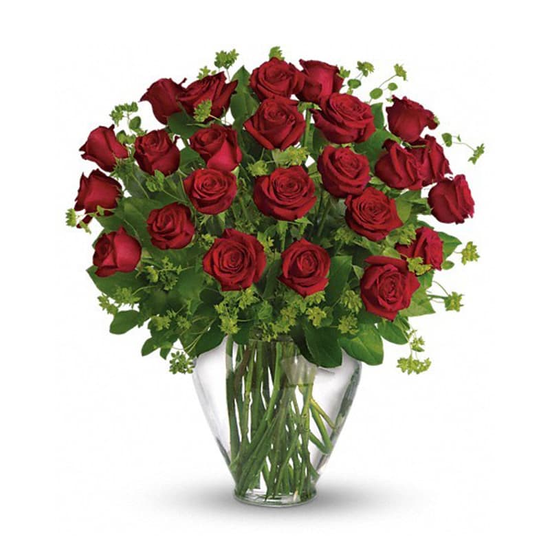 MY PERFECT LOVE   - When it comes to romance, the red rose rules! And when it comes to delivering romance in a big way, two dozen gorgeous red roses are a brilliant choice. Approx. 24" W x 26" H