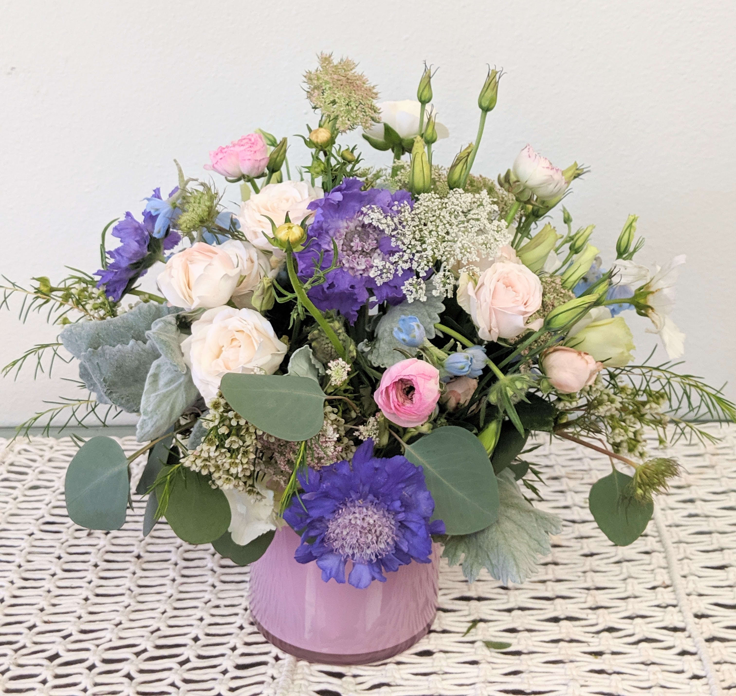 Whimsy Blooms - A soft, whimsical assortment of pastels and lots of greenery is perfect for all occasions. 