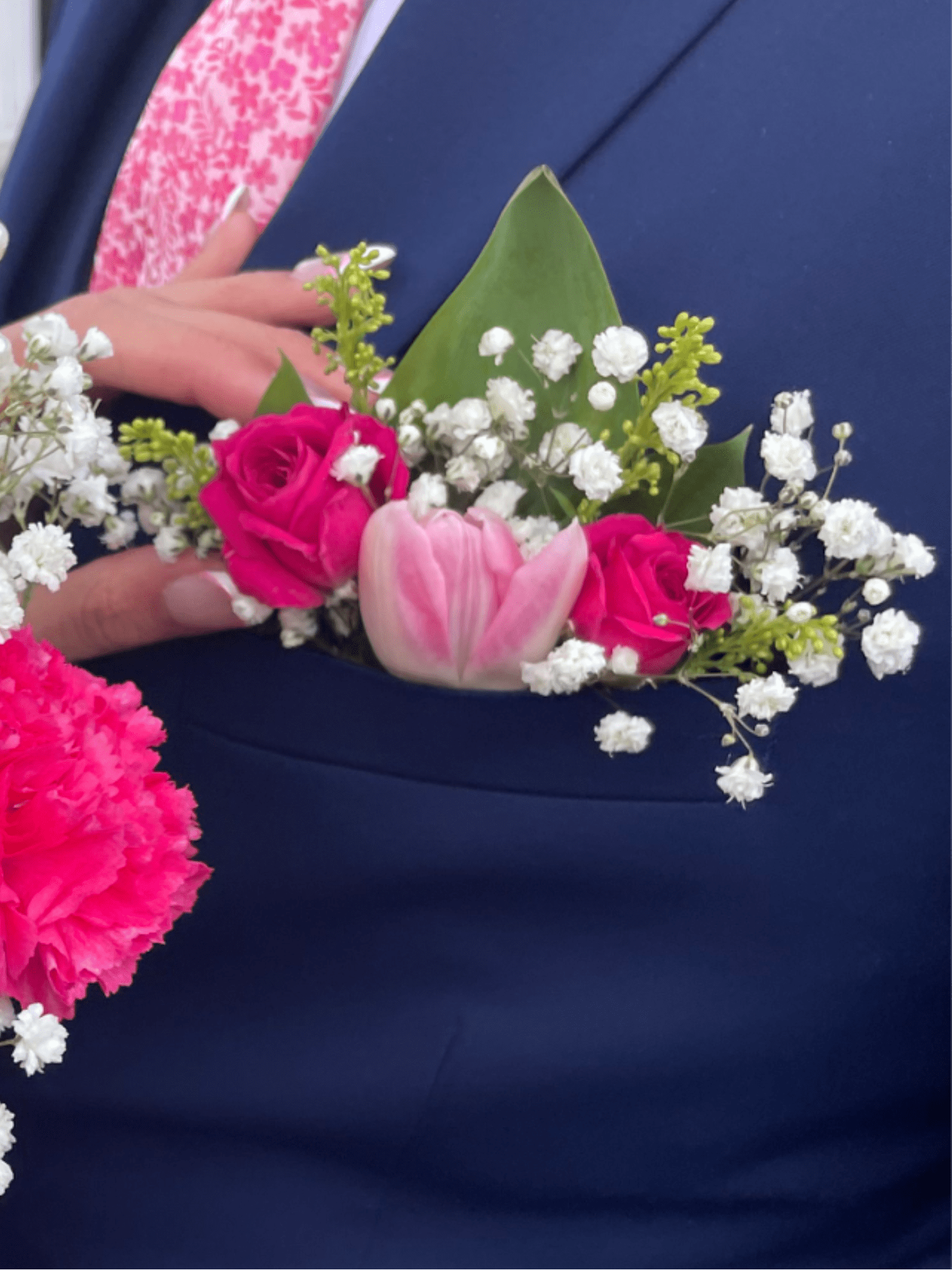 Pocket Square - A polished floral accent designed to complement your prom look perfectly. Our prom pocket squares are handcrafted with fresh blooms and greenery, adding a modern, elevated touch to any suit or tux.