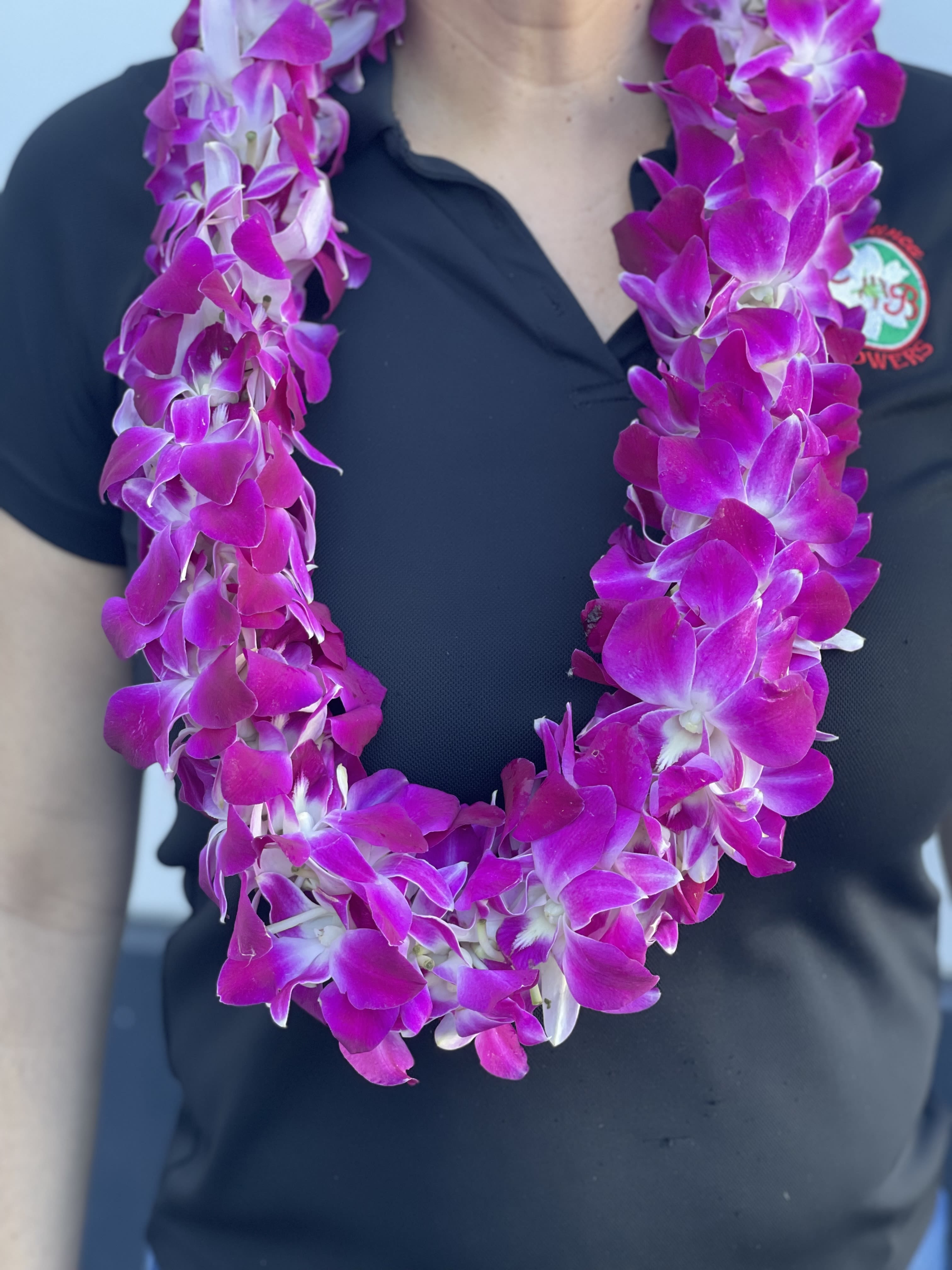 Double purple orchid lei - Boxed