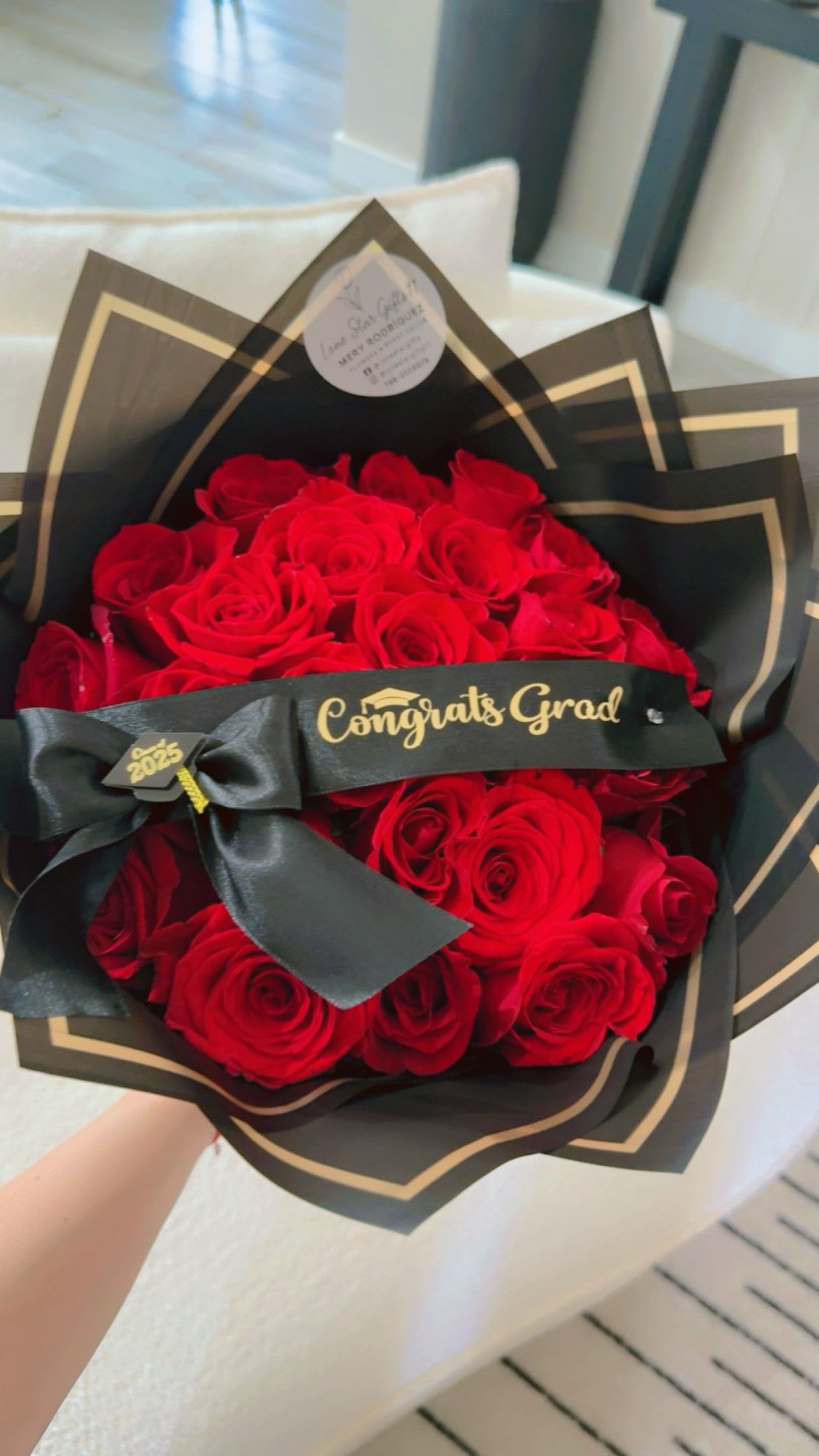 Grad Bouquets!  - Round bouquets of red roses to celebrate that special day.