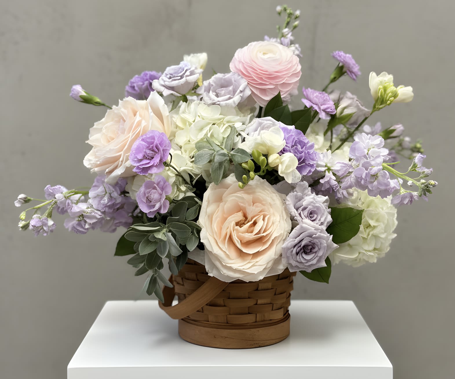 Moonlit Garden Basket - A charming basket overflowing with soft pink lavender and crisp white blooms