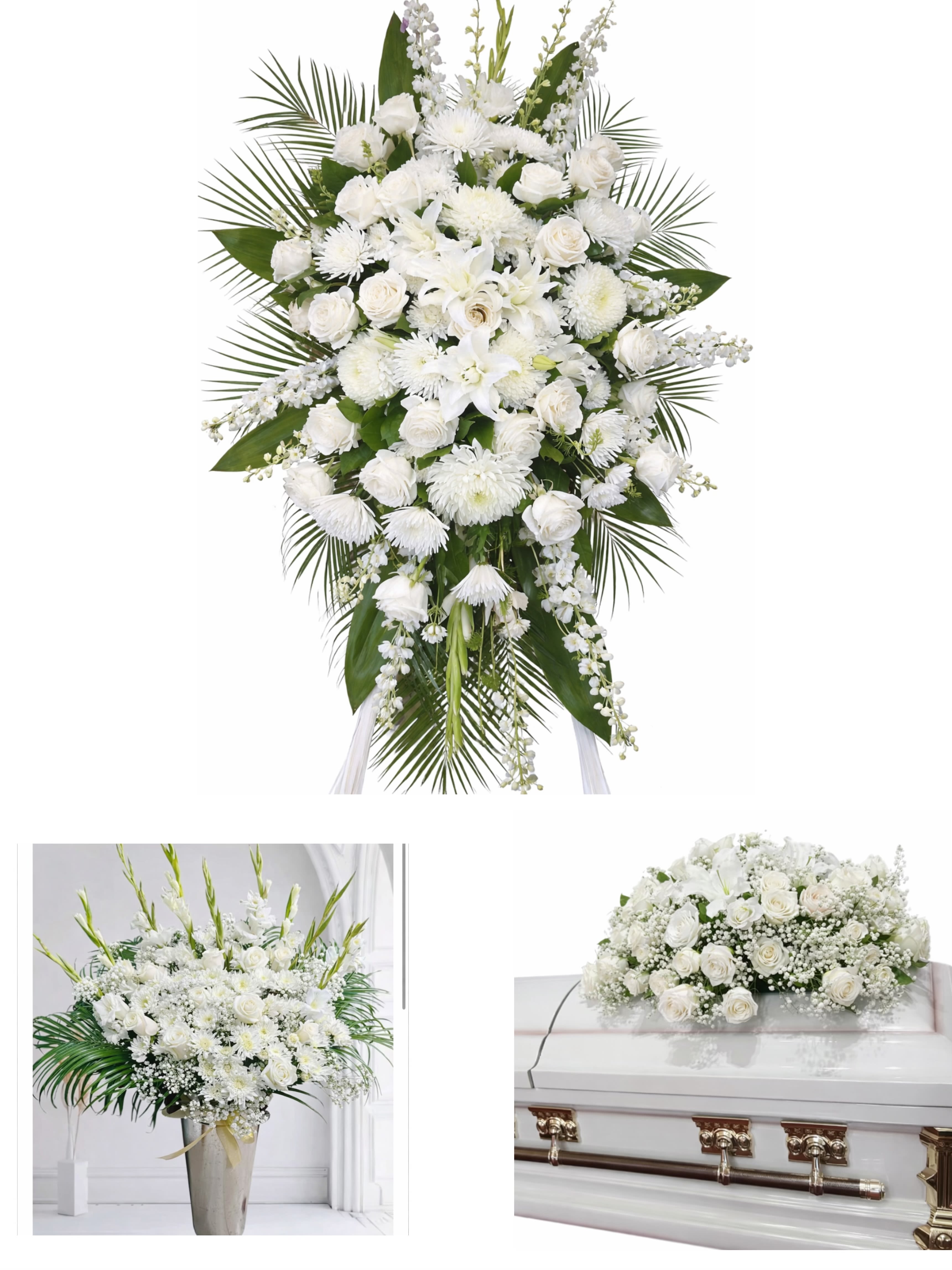 Pure White Sympathy Collection – Elegant Funeral Flower Set - 3item