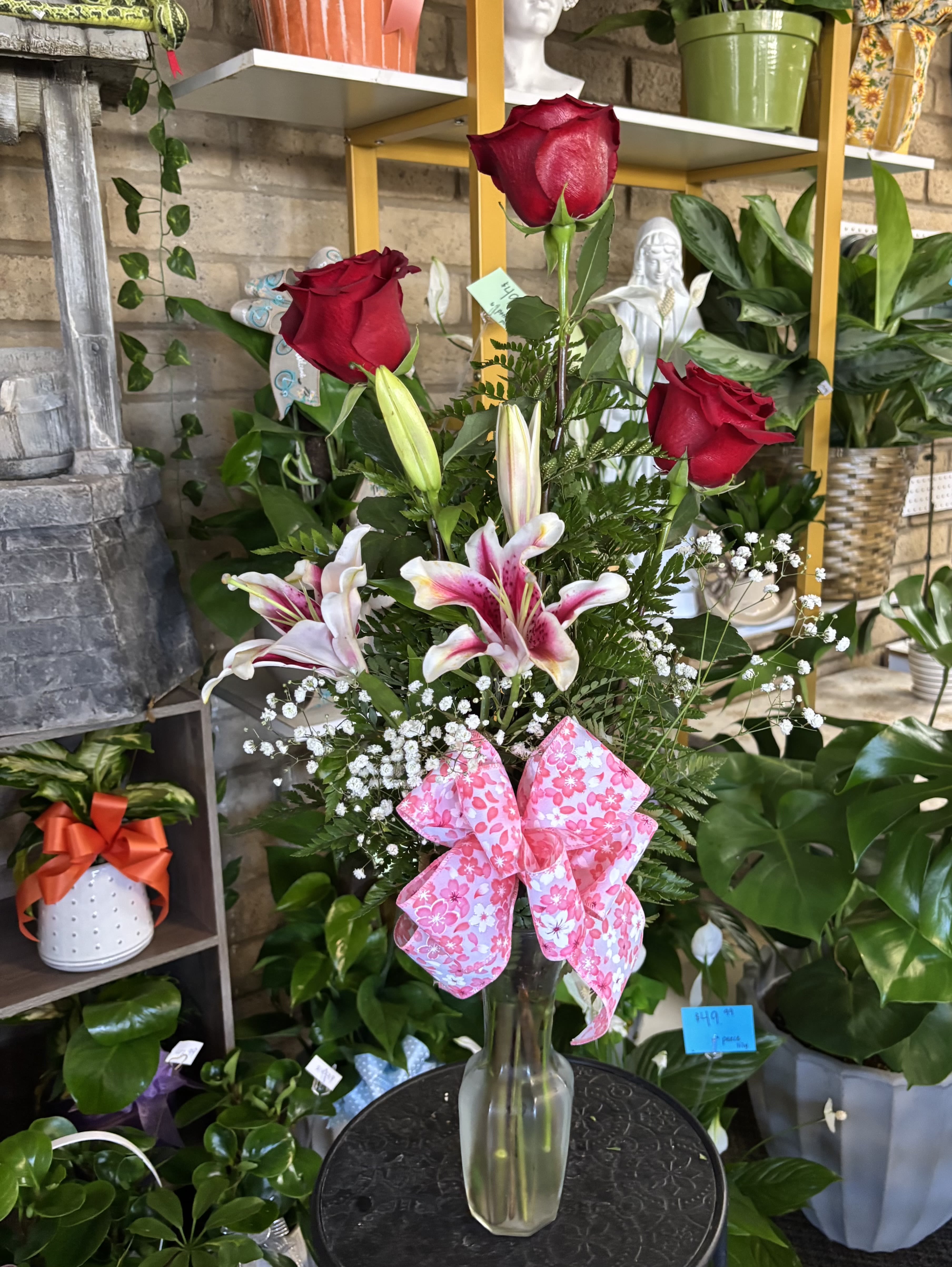 Floral  Roses &amp; Lilies  - Fresh flowers in bud vase 