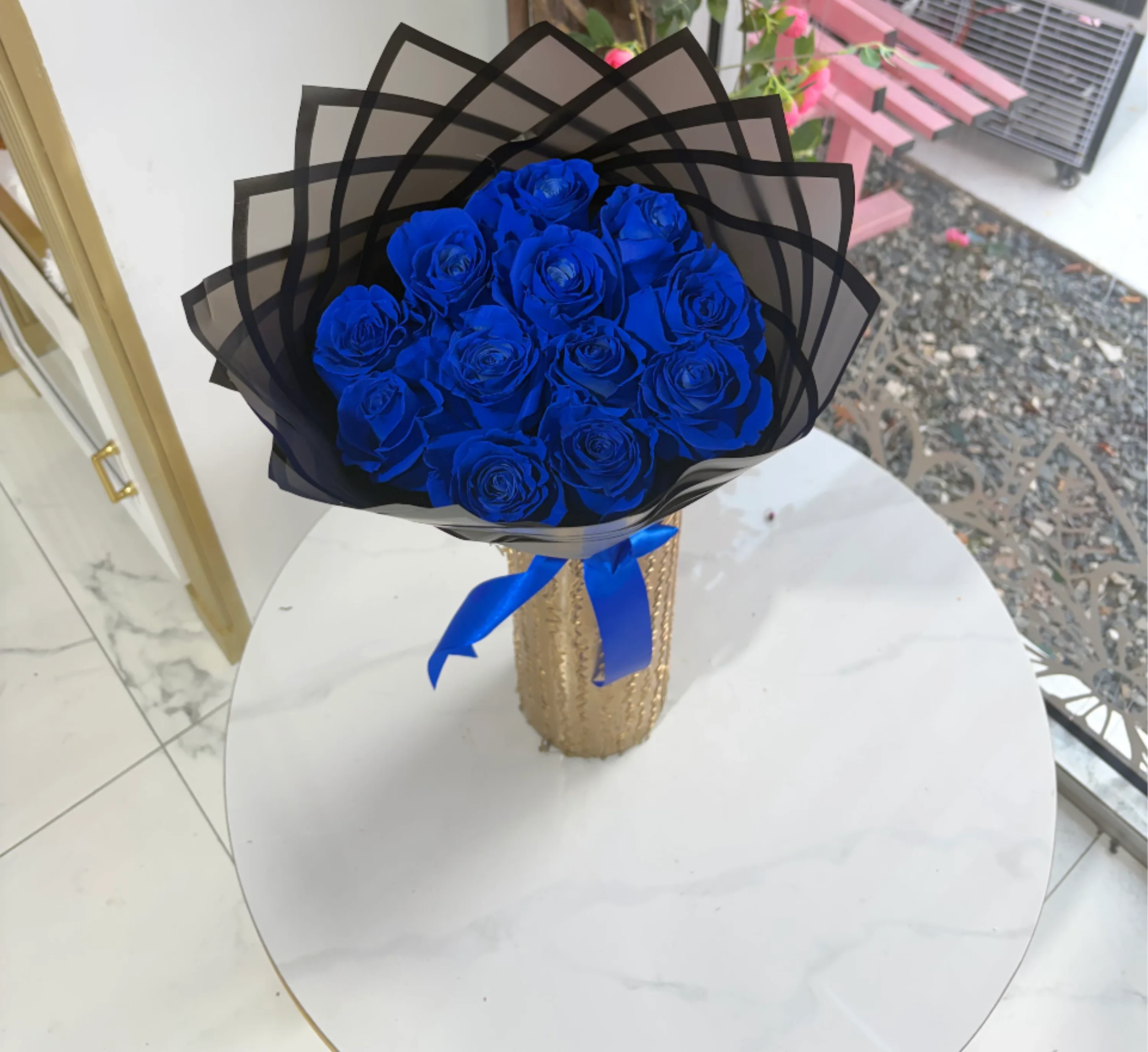 Blue Rose Bouquet - 12 roses sprayed with floral color to a rich blue color you can add more stems by selecting deluxe or premium 