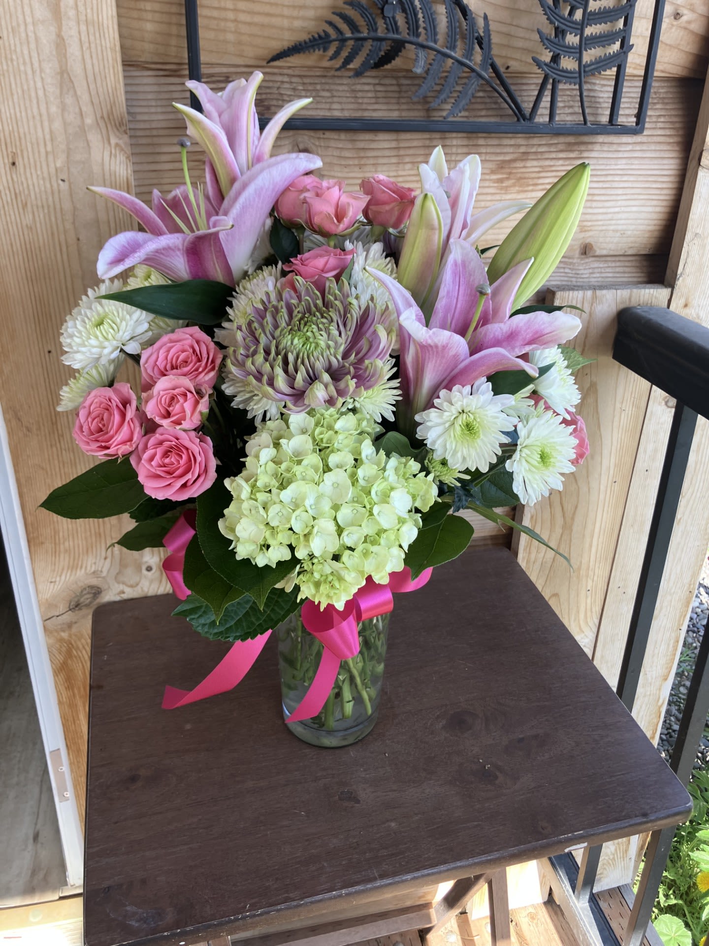 Lily Day - A pretty arrangement with Lilys and Hydrangeas.