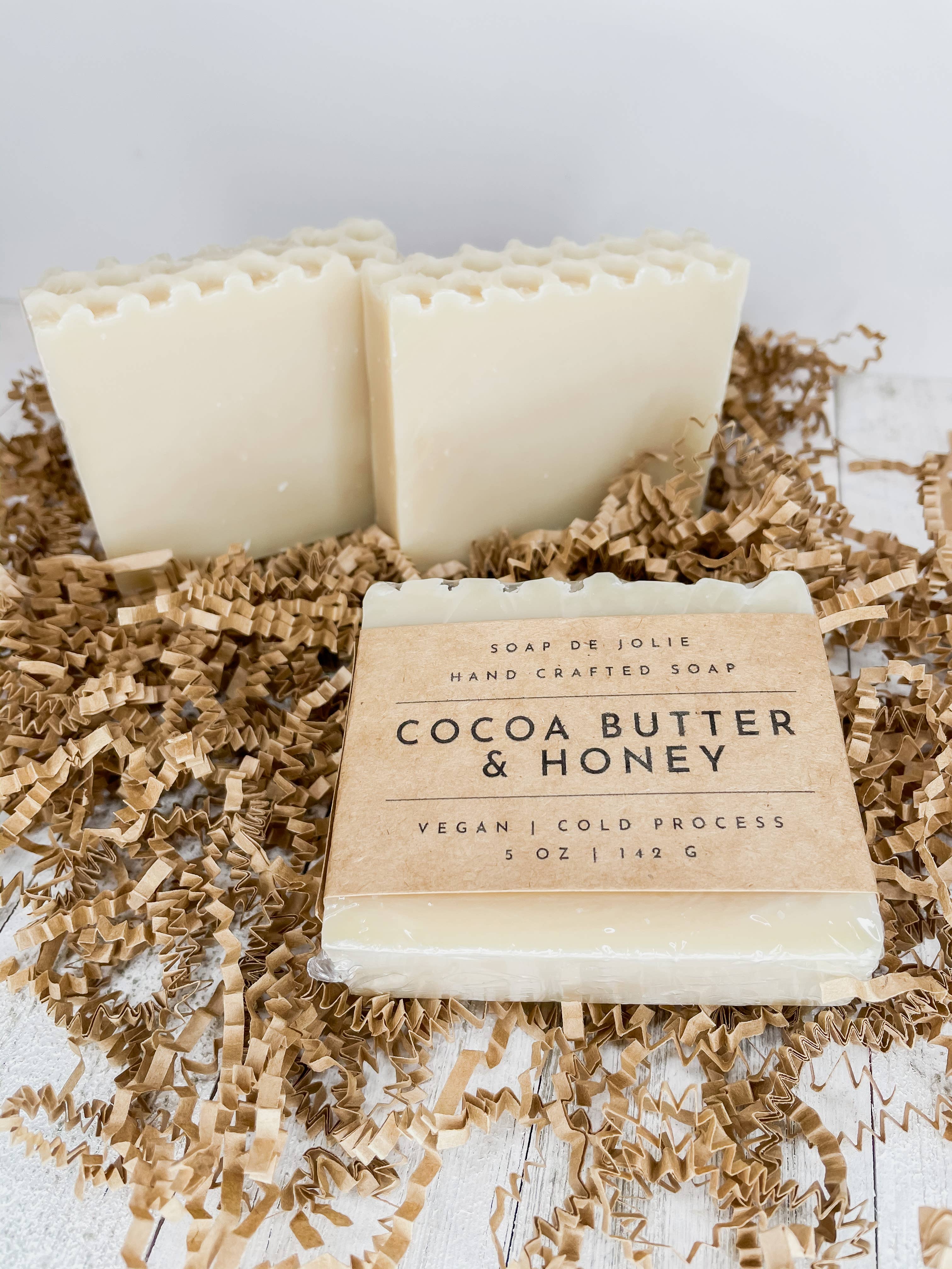 Cocoa Butter &amp; Honey Cold Process Soap (BB) - Our Cocoa Butter &amp; Honey is naturally fragranced with Cocoa Butter and Honey. No fragrance oils were added or coloring to make this a great bar for those with sensitive skin!  Ingredients:  Olive Oil, Caster Oil, Coconut Oil, Avocado Oil, Cocoa Butter and Honey