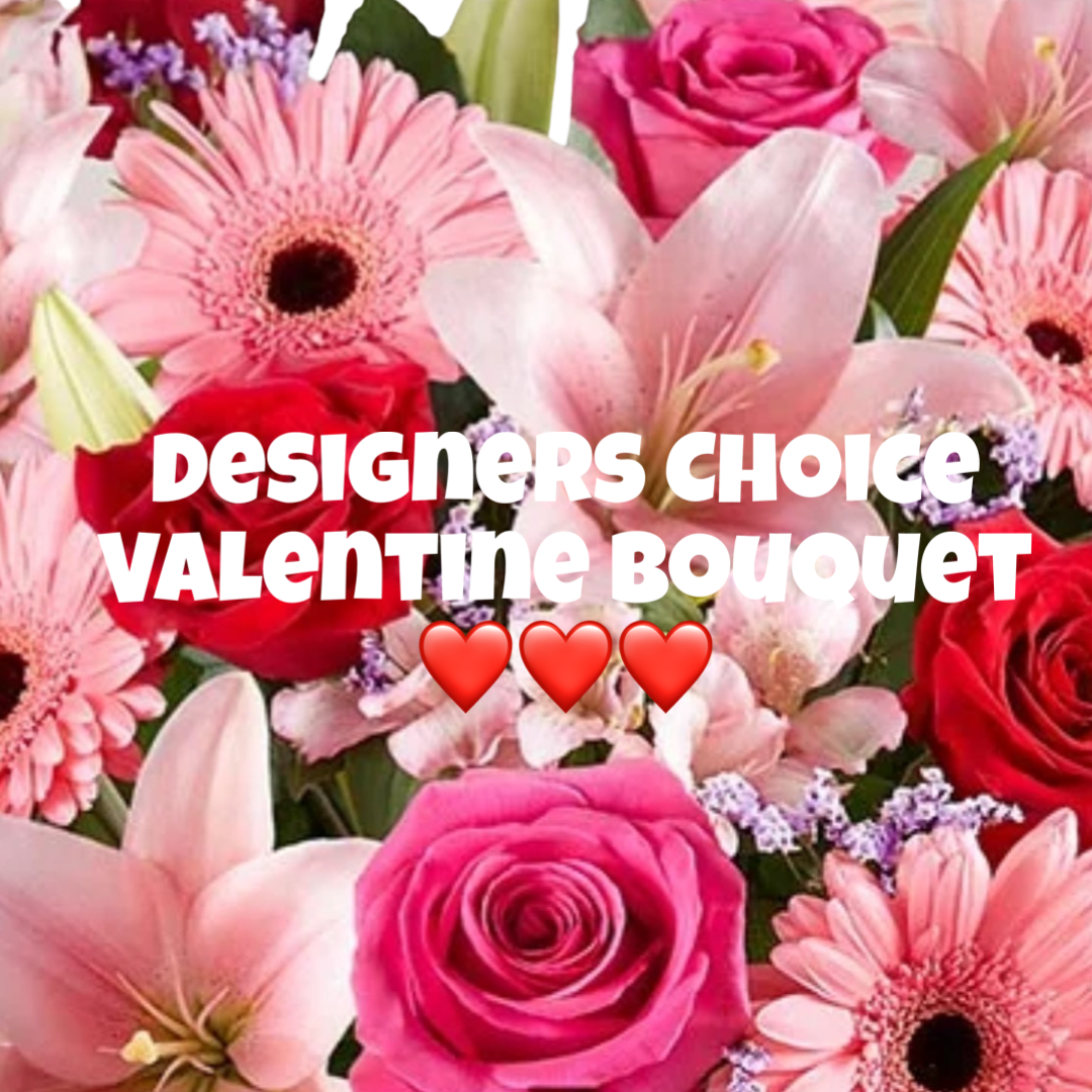 Designers choice Valentine Mix in Vase - Beautiful Valentine themed fresh floral bouquet, arranged in a vase with a variety of pinks, red purples, lavender, and whites