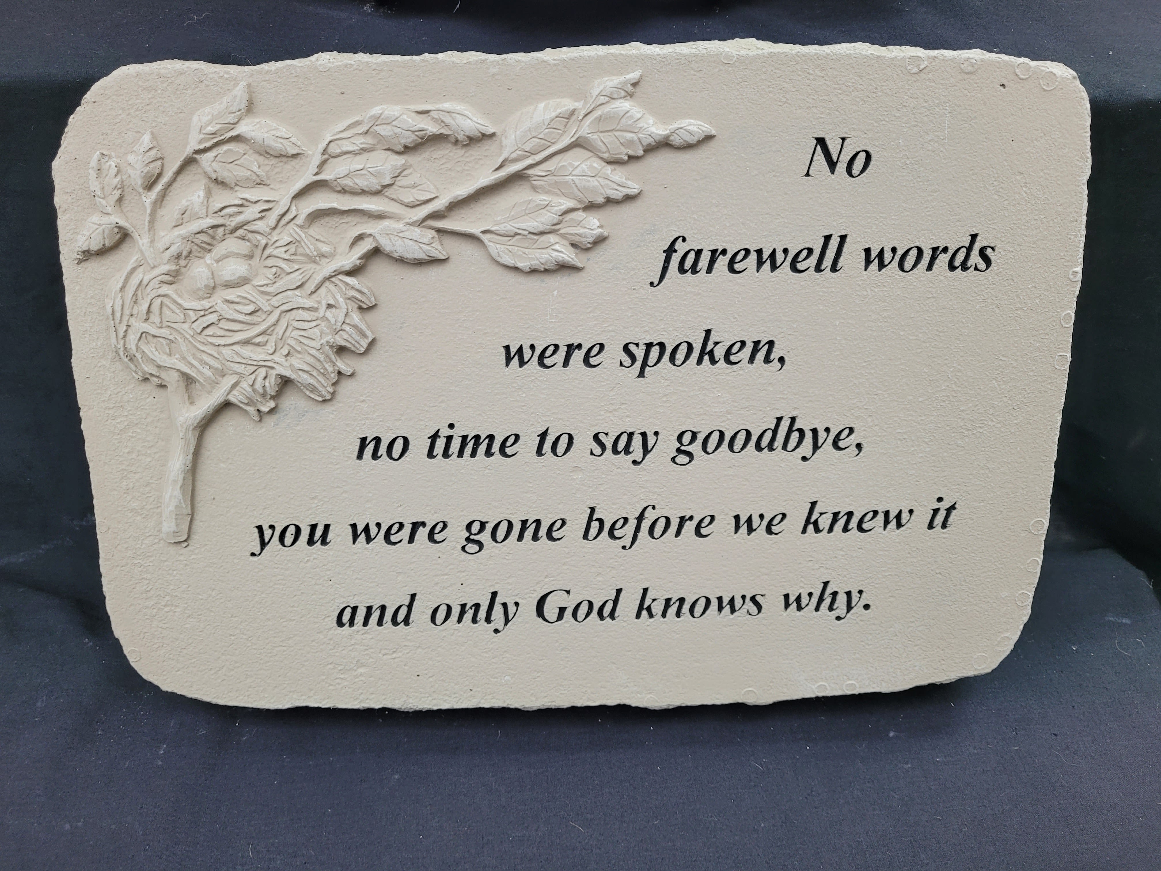 "Farewell Words" Concrete Stone with Easel - 14"x10" concrete stone with raised tree design