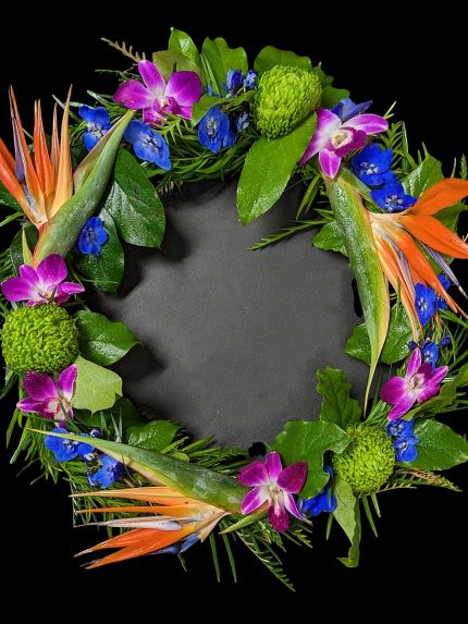 Tropical Ocean Wreath - Full of tropical blooms.