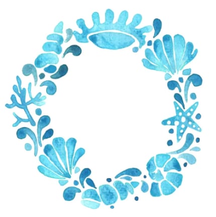 Blue watercolor floral wreath on a white background