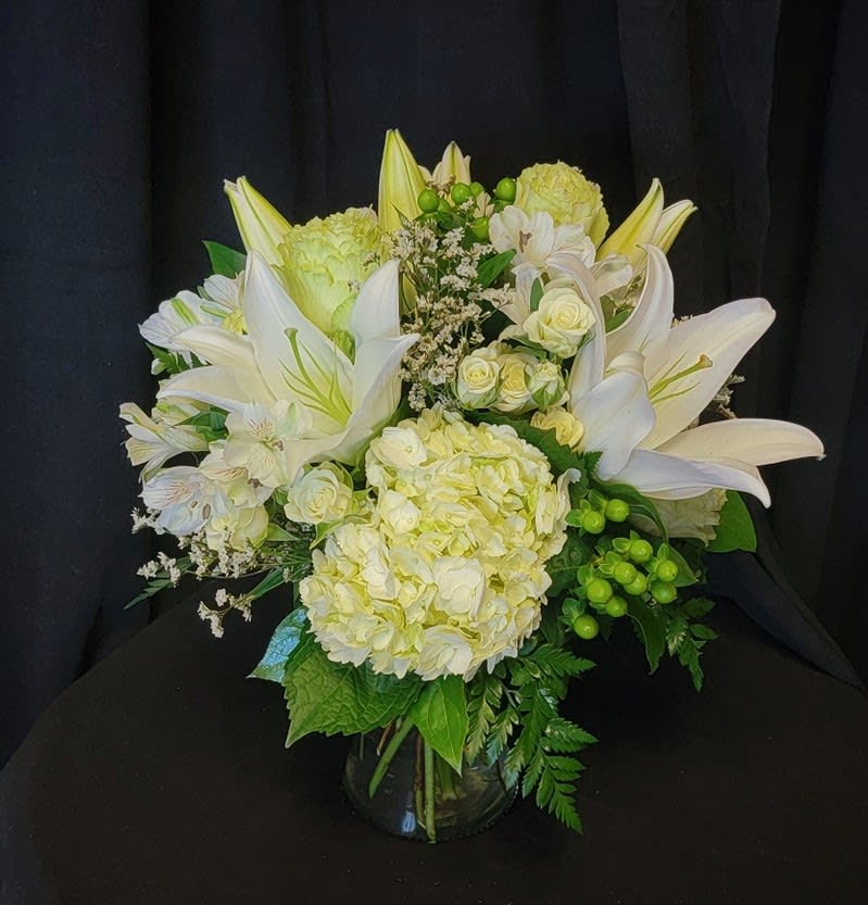 Monochrome Fantasy - All white blooms accented with greenery