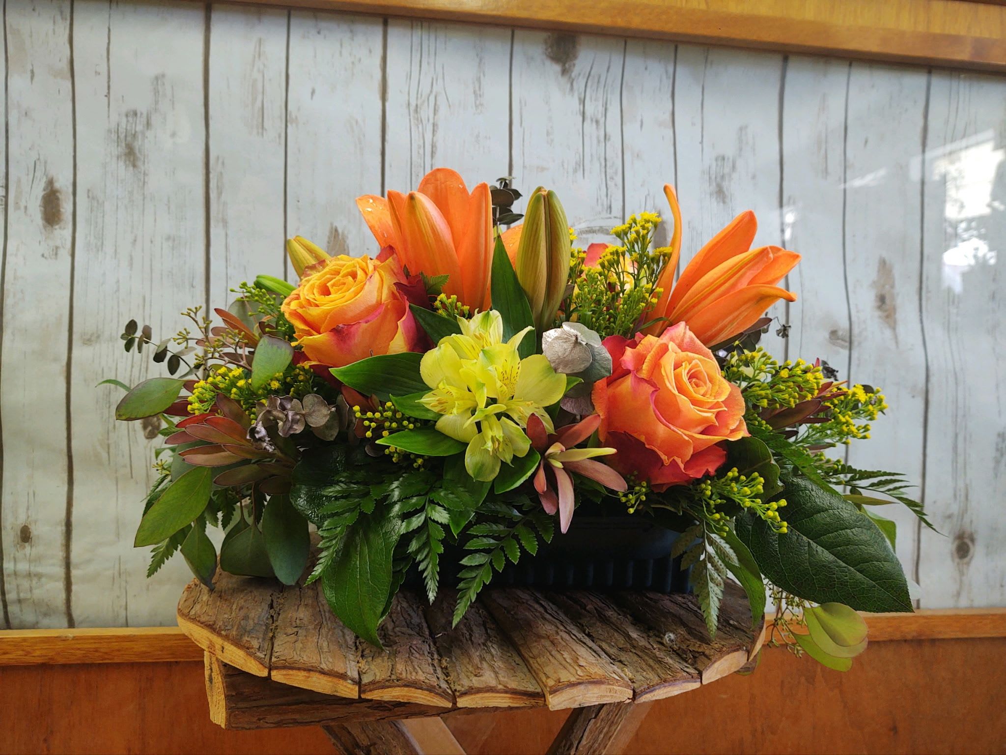 Arizona Sunset Centerpiece  - Perfect to dress up your Thanksgiving table or as a hostess gift. Colors as warm and deep as an Arizona Sunset!  If you’d like to add coordinating candles please choose the deluxe for 1 taper candle and the premium for 2. 