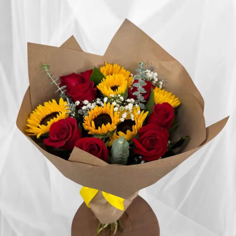 Sweet Romance - Sunflowers + Rose handheld bouquet
