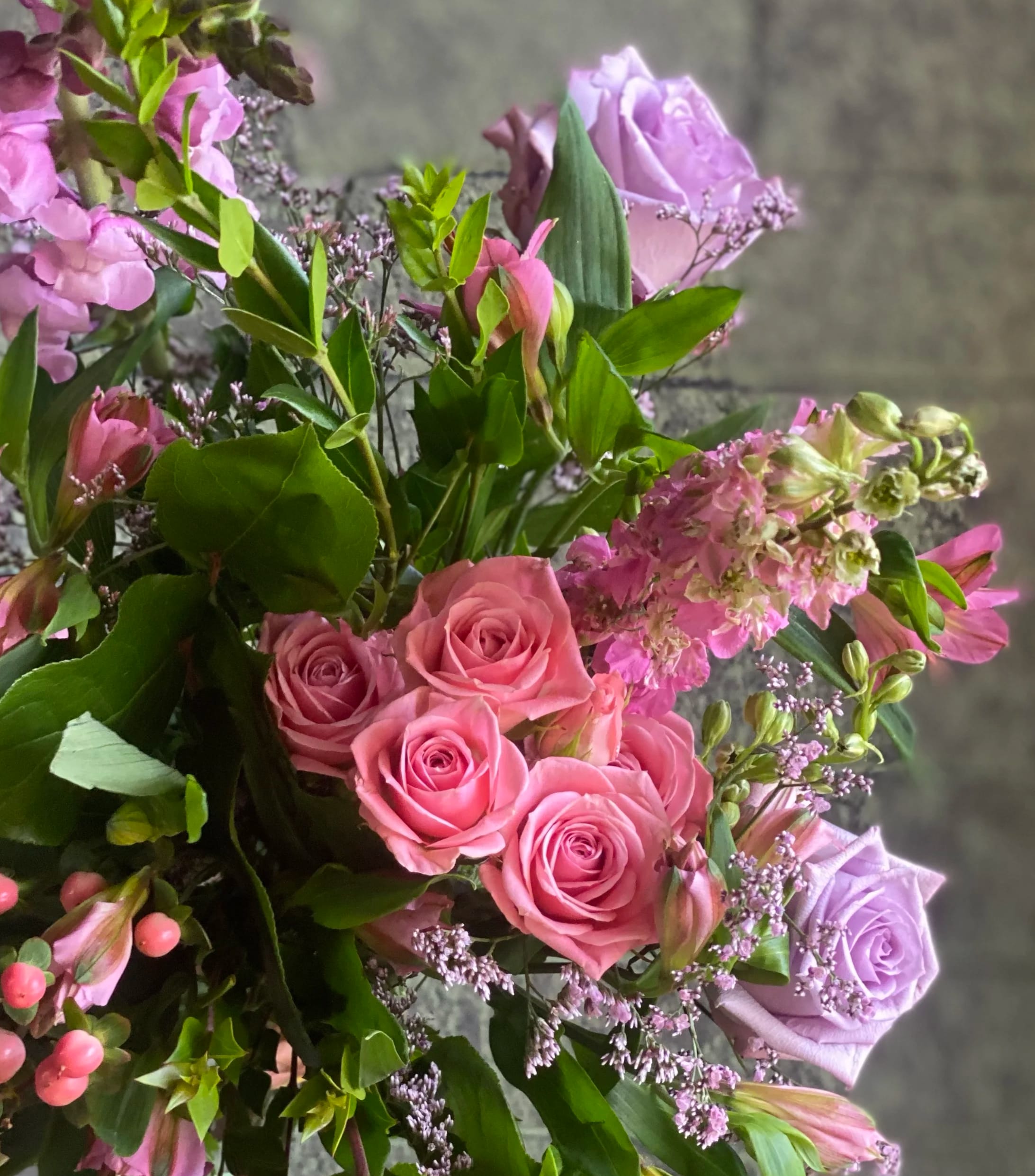 Sweet Grand Bouquet - The "Sweet Grand Bouquet" has lavender and pink for its primary colors.   *Pictures are a representation of color pallets. The flowers in the photo may change based on availability. 